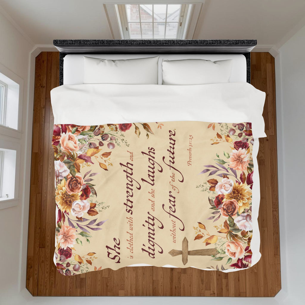 Christian Blanket Plush Velveteen Throw Faith Gift For Mom Mother’s Day Bible Verse Comfort