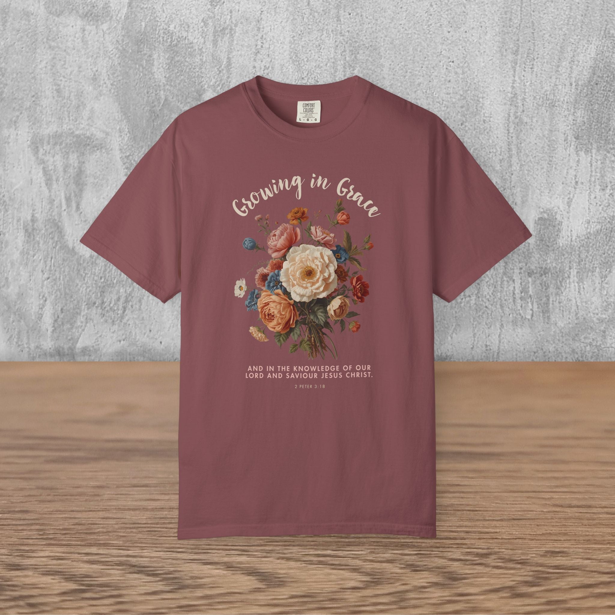 Comfort Colors® Christian Shirt Growing In Grace Tee Comfort Colors Faith Floral Scripture Design For Women