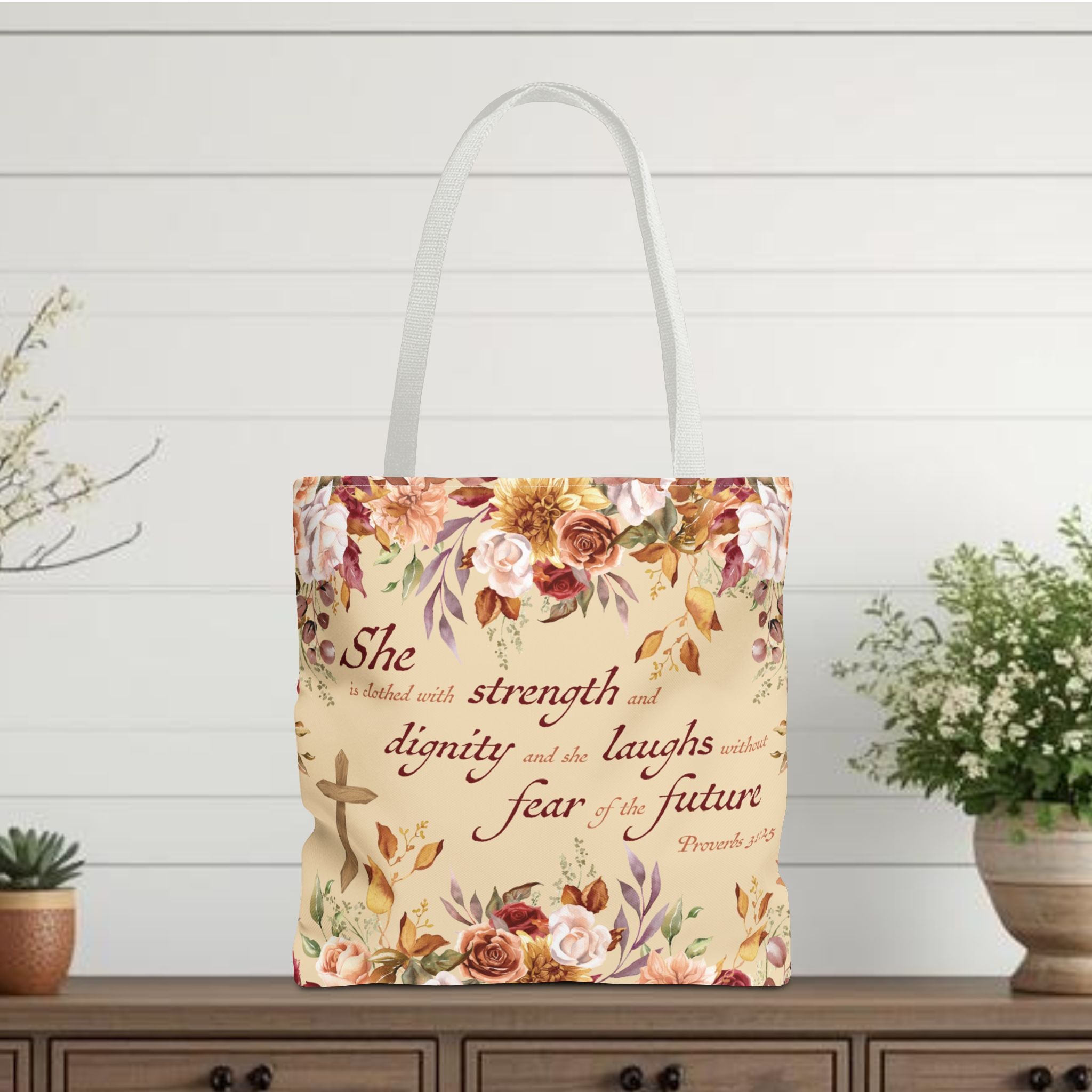 Christian Tote Bag for Women Proverbs 31 Scripture Floral Tote, Bible Verse Canvas Bag, Christian Gift for Mom, Faith Based Church Bag