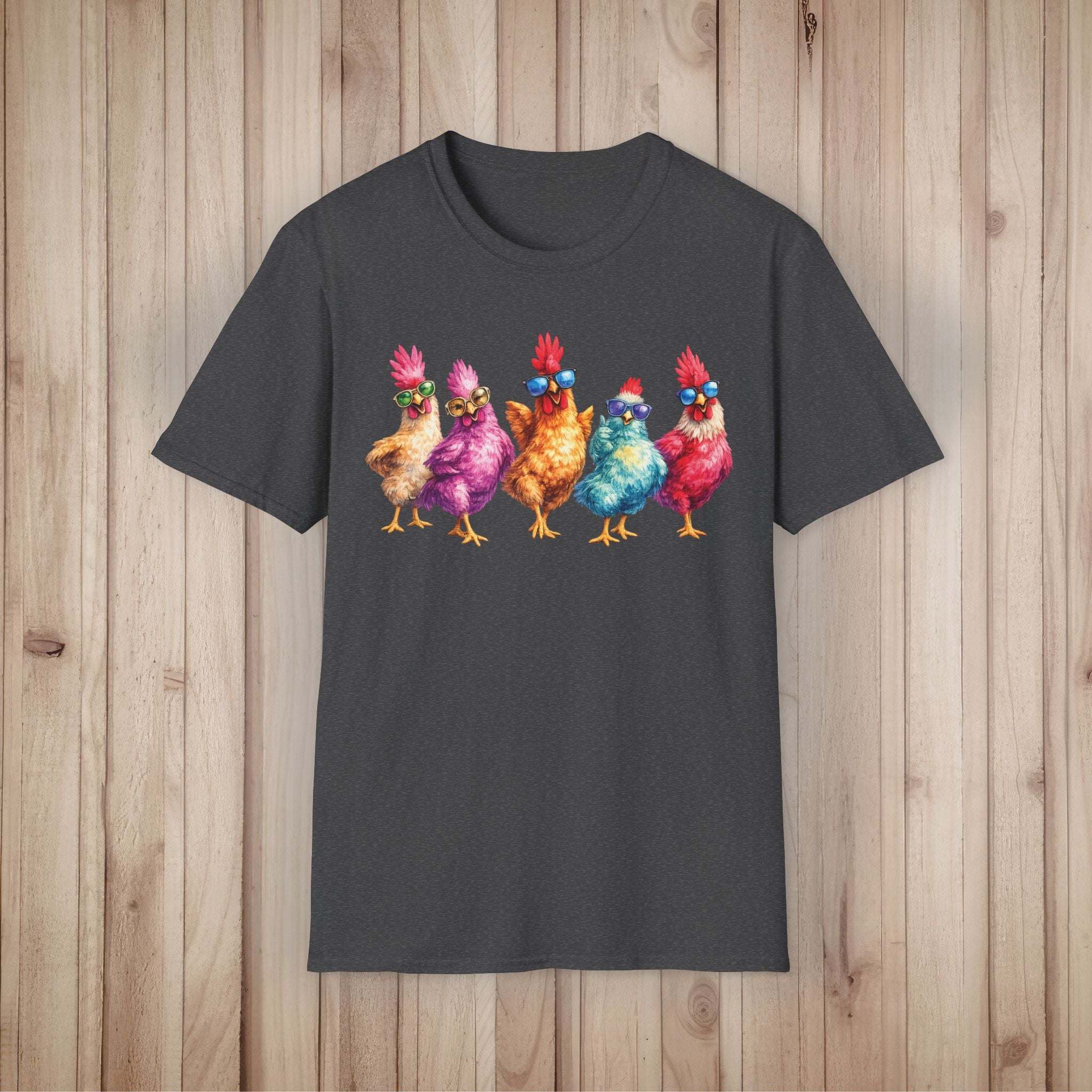 Colorful Chickens Graphic T-Shirt  Cute Watercolor Poultry Tee for Animal Lovers