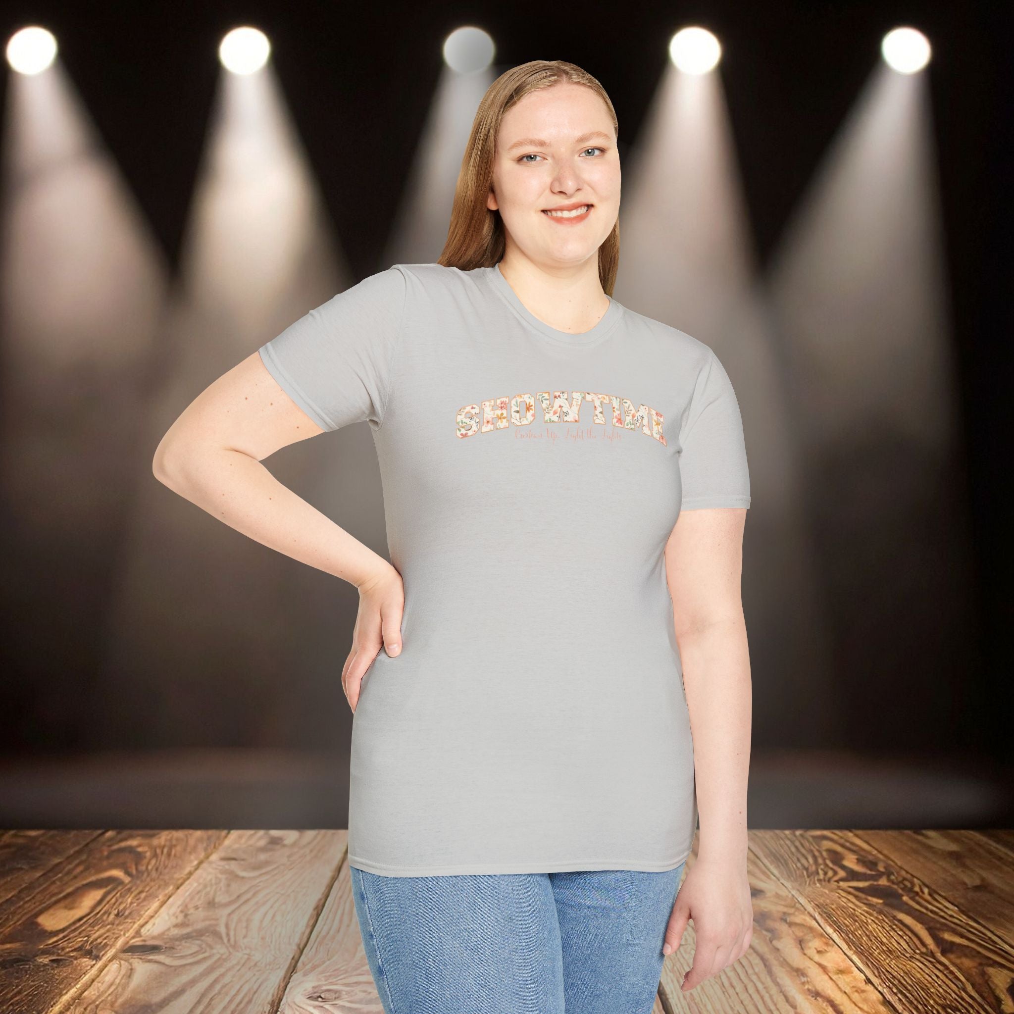 Showtime Floral T-Shirt — Curtain Up, Light the Lights Gift for Actors & Singers