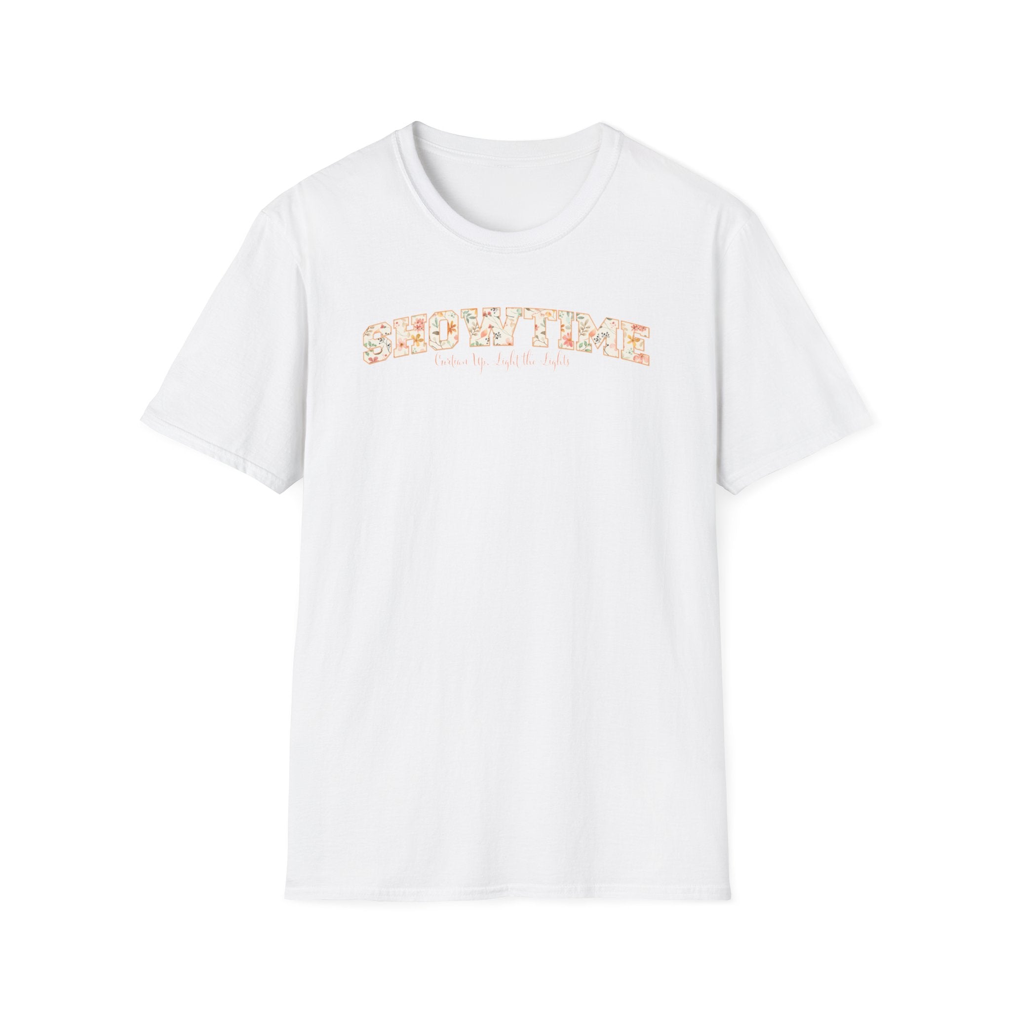 Showtime Floral T-Shirt — Curtain Up, Light the Lights Gift for Actors & Singers