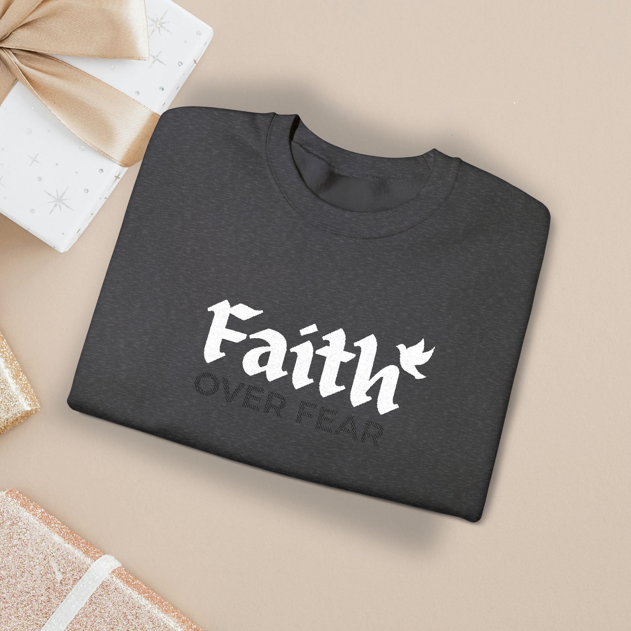 Christian Sweatshirt Faith Over Fear Dove Crewneck Inspirational Pullover Unisex Religious Gift