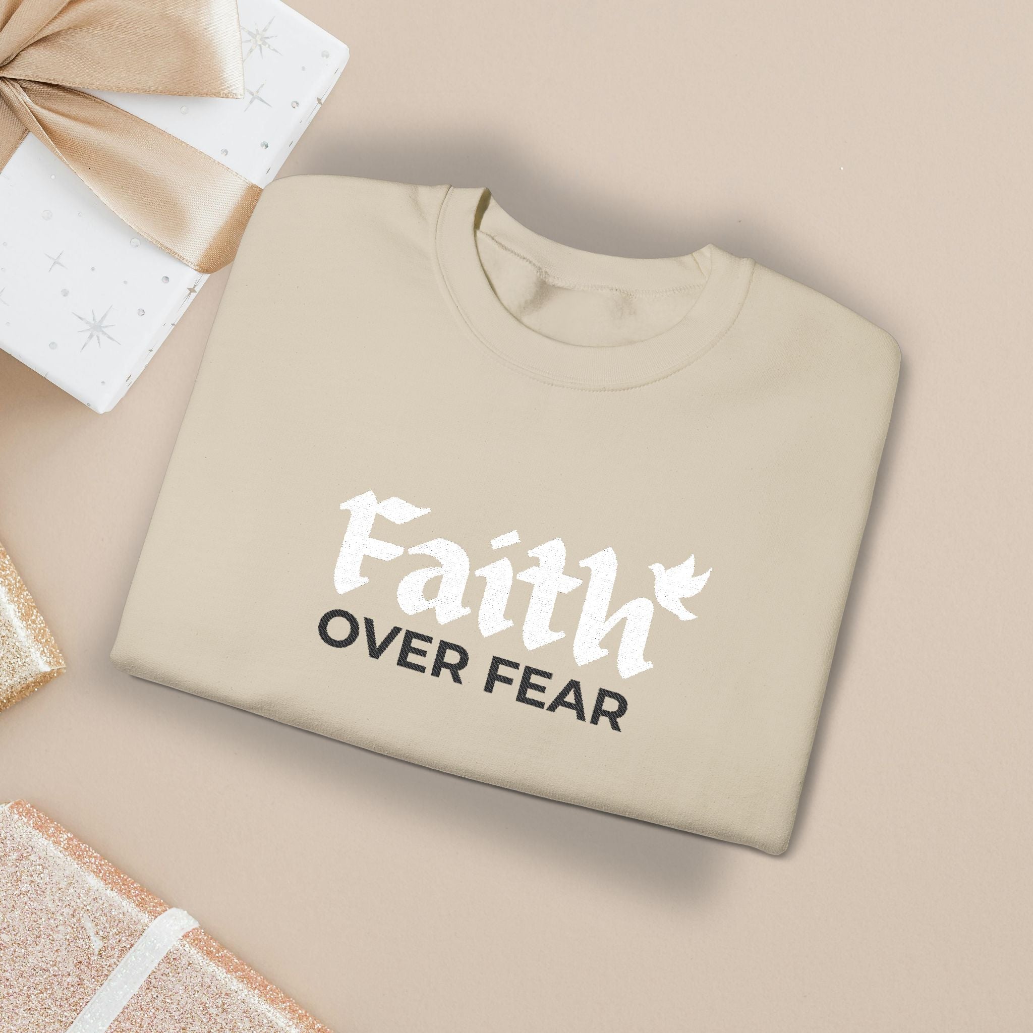 Christian Sweatshirt Faith Over Fear Dove Crewneck Inspirational Pullover Unisex Religious Gift