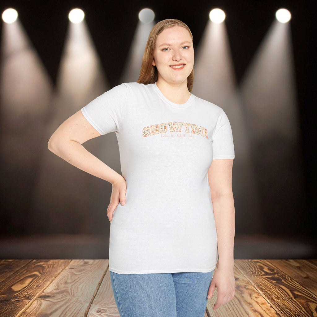 Showtime Floral T-Shirt — Curtain Up, Light the Lights Gift for Actors & Singers