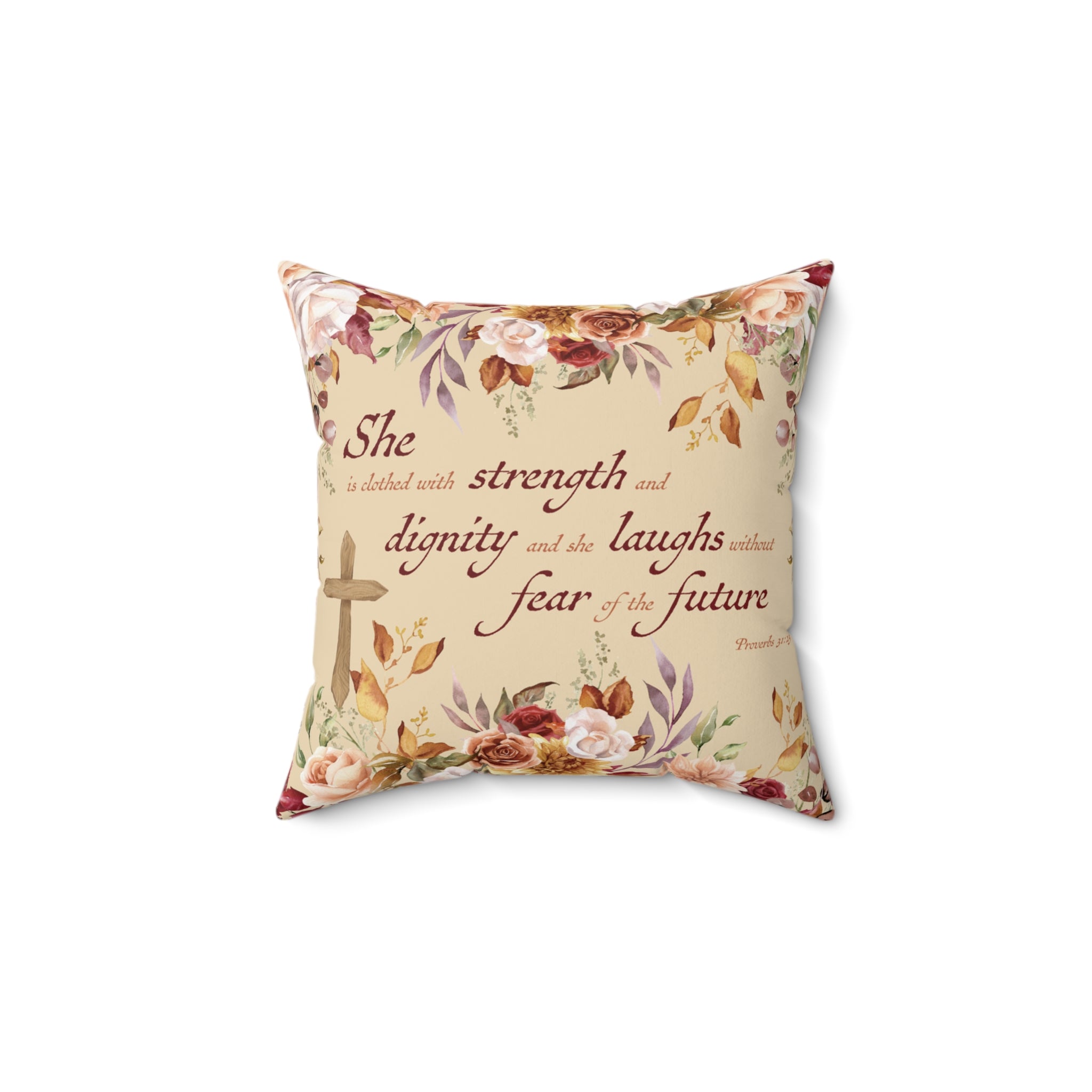 Christian Throw Pillow, Floral Bible Verse, Faith Based Home Decor, Religious Gift for Mom, Vintage Scripture Cushion