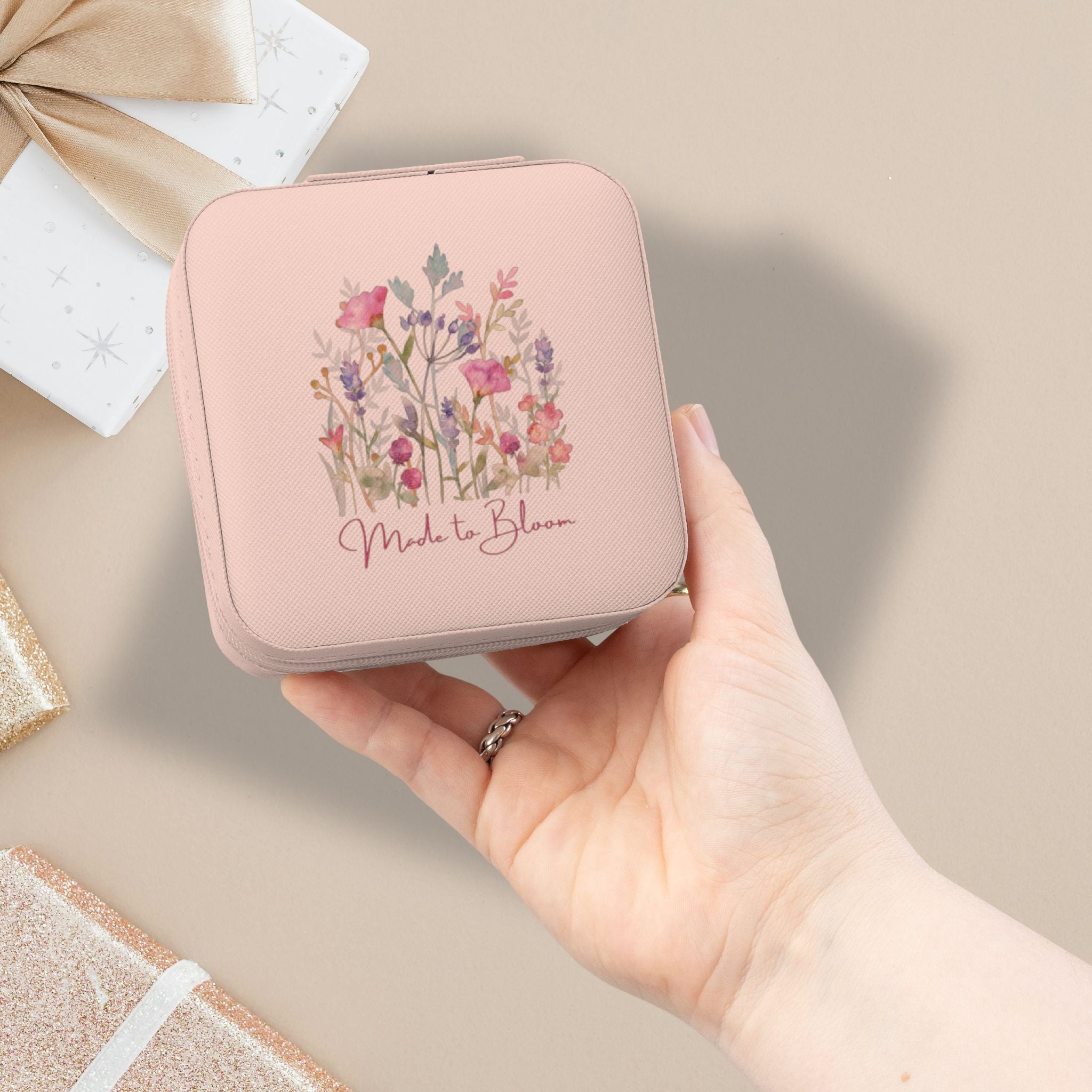 Travel Jewelry Case floral blush organizer small portable ring earring necklace holder gift