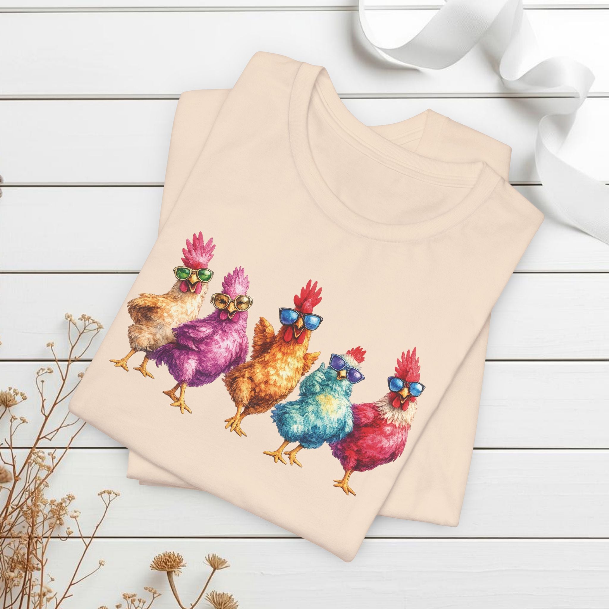 Funny Chicken Sunglasses Shirt Colorful Farm Animal Graphic T-Shirt Farming Gift for Chicken Lovers