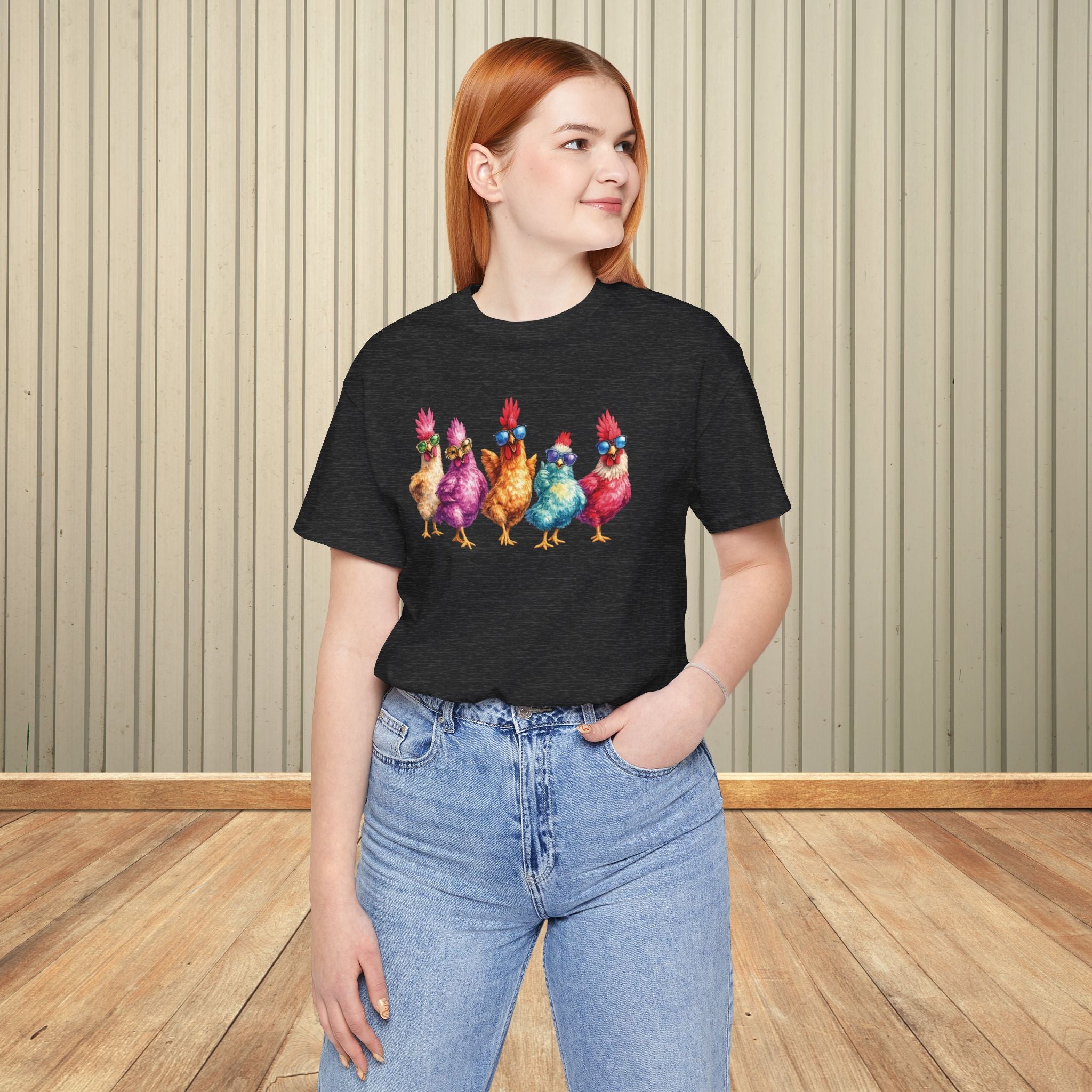 Funny Chicken Sunglasses Shirt Colorful Farm Animal Graphic T-Shirt Farming Gift for Chicken Lovers