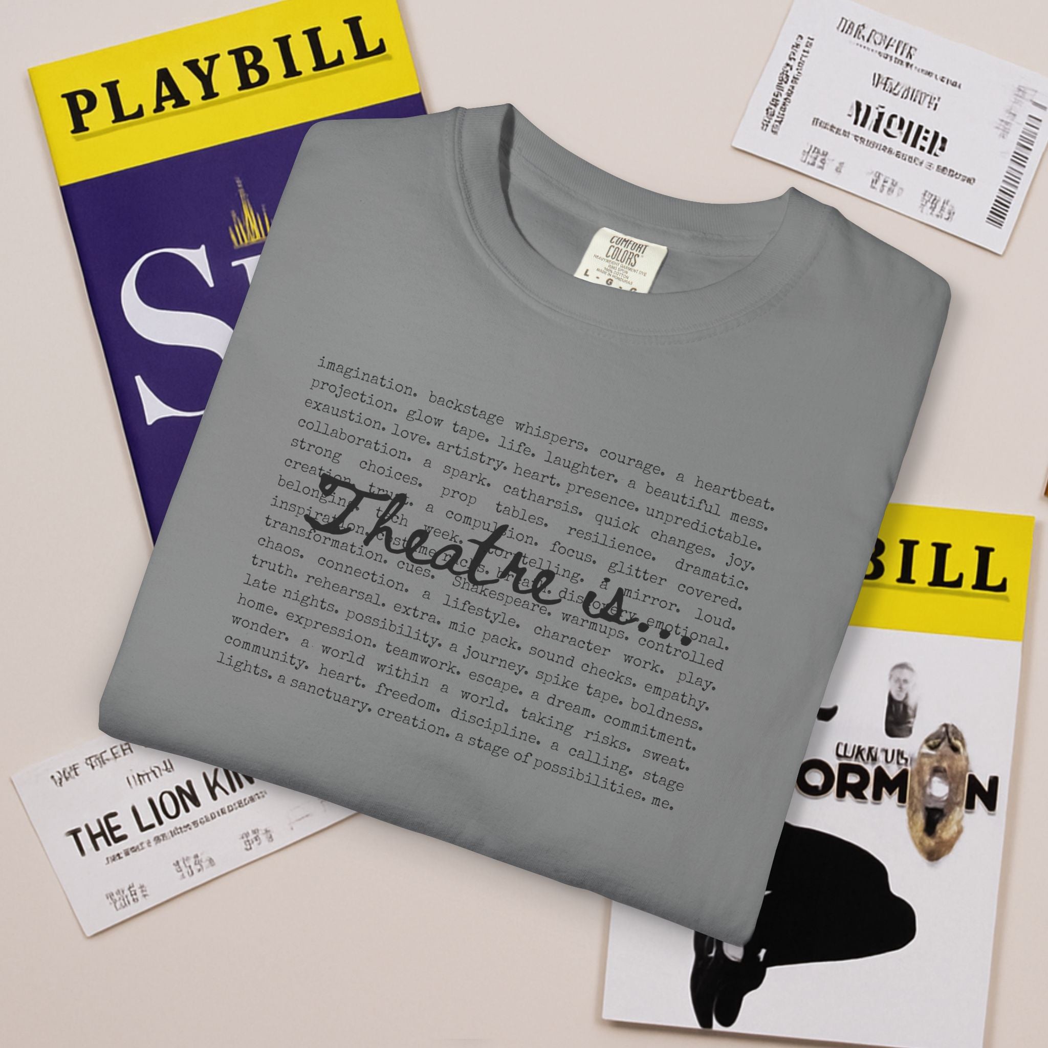 Theatre Is... list of theatre elements T-Shirt | Performing Arts Tee