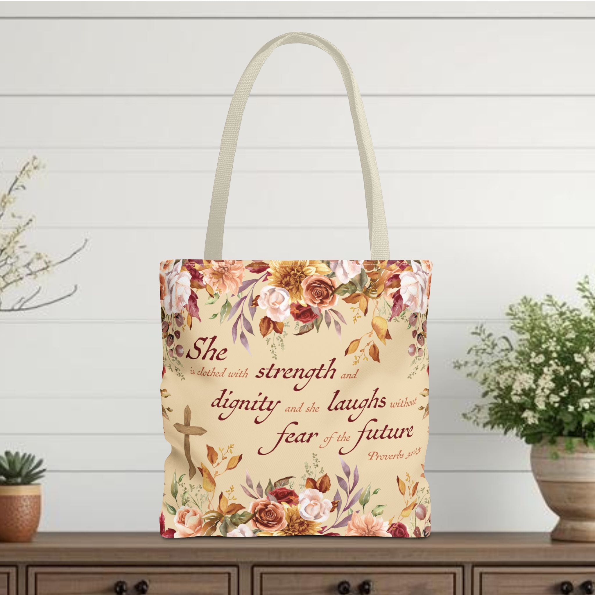 Christian Tote Bag for Women Proverbs 31 Scripture Floral Tote, Bible Verse Canvas Bag, Christian Gift for Mom, Faith Based Church Bag
