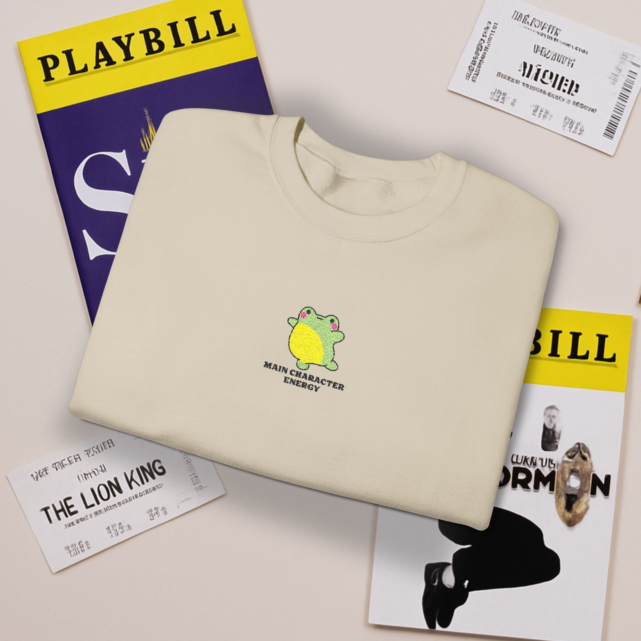 Main Character Energy Embroidered Sweatshirt • Cute Frog Crewneck • Theatre Kid Cozy