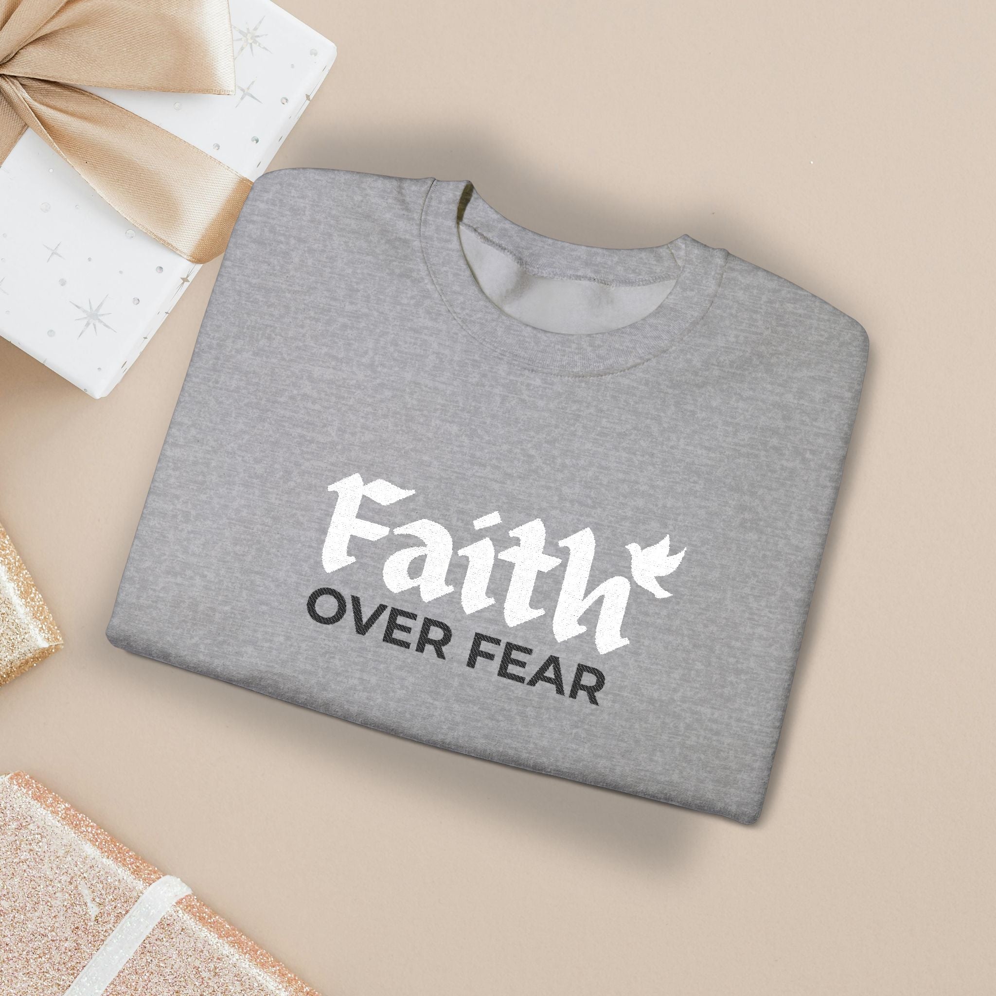 Christian Sweatshirt Faith Over Fear Dove Crewneck Inspirational Pullover Unisex Religious Gift