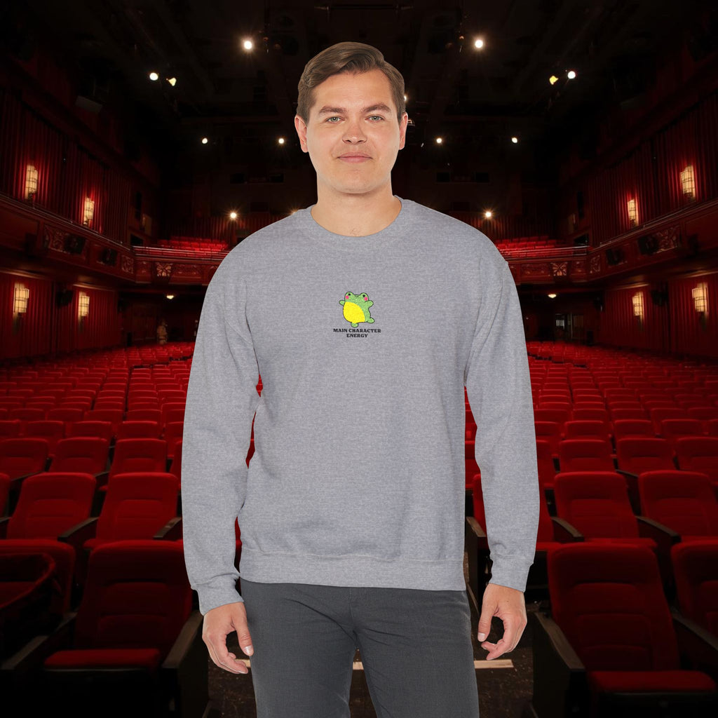 Main Character Energy Embroidered Sweatshirt • Cute Frog Crewneck • Theatre Kid Cozy