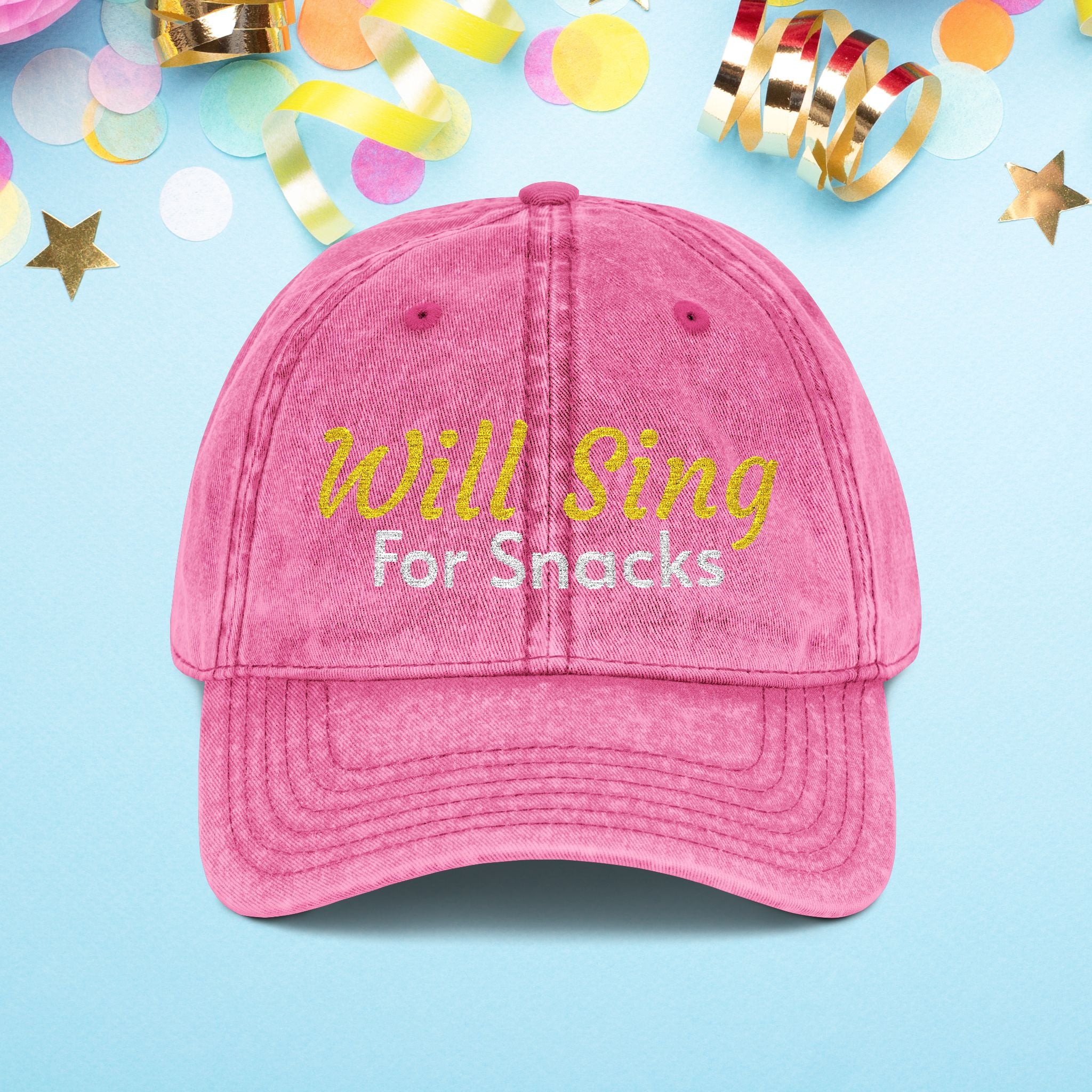 Will Sing For Snacks Embroidered Vintage Cap • Washed Dad Hat • Theatre Actor Singer Gift