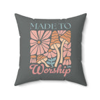 Made to Worship Throw Pillow for Home, Christian decor, floral mushroom design, cozy sofa accent