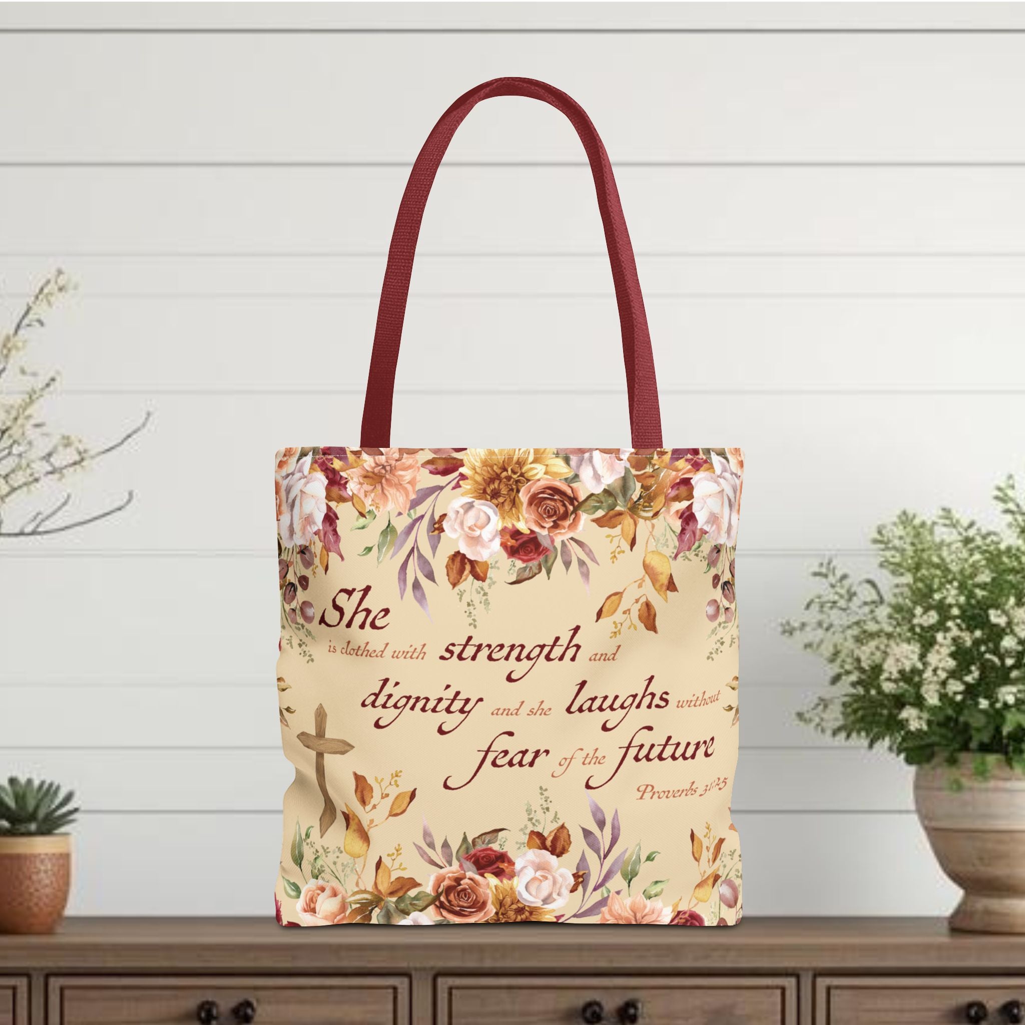Christian Tote Bag for Women Proverbs 31 Scripture Floral Tote, Bible Verse Canvas Bag, Christian Gift for Mom, Faith Based Church Bag