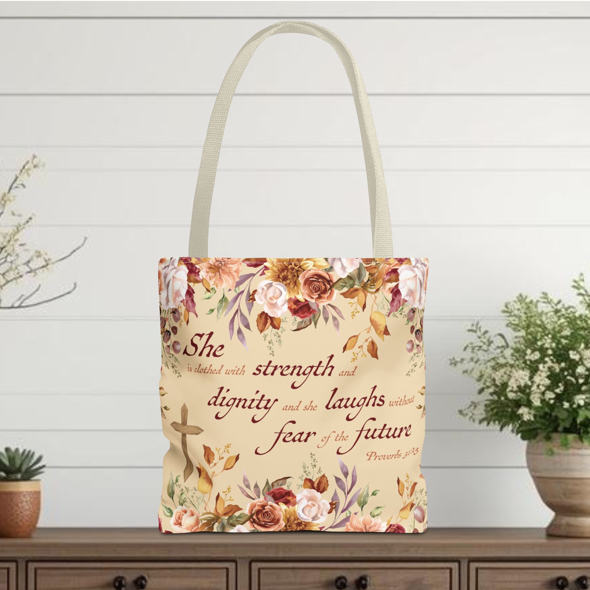 Christian Tote Bag for Women Proverbs 31 Scripture Floral Tote, Bible Verse Canvas Bag, Christian Gift for Mom, Faith Based Church Bag