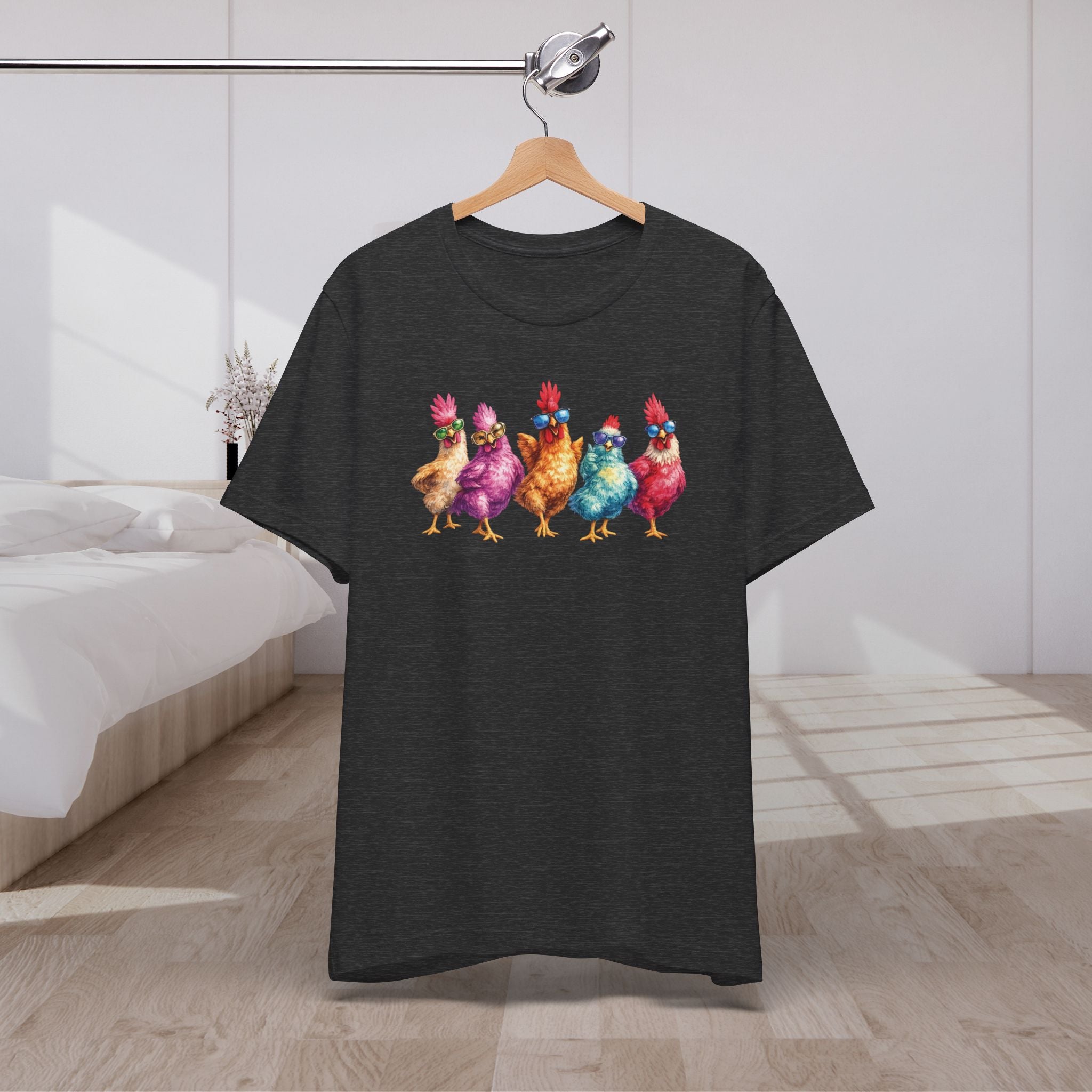 Funny Chicken Sunglasses Shirt Colorful Farm Animal Graphic T-Shirt Farming Gift for Chicken Lovers