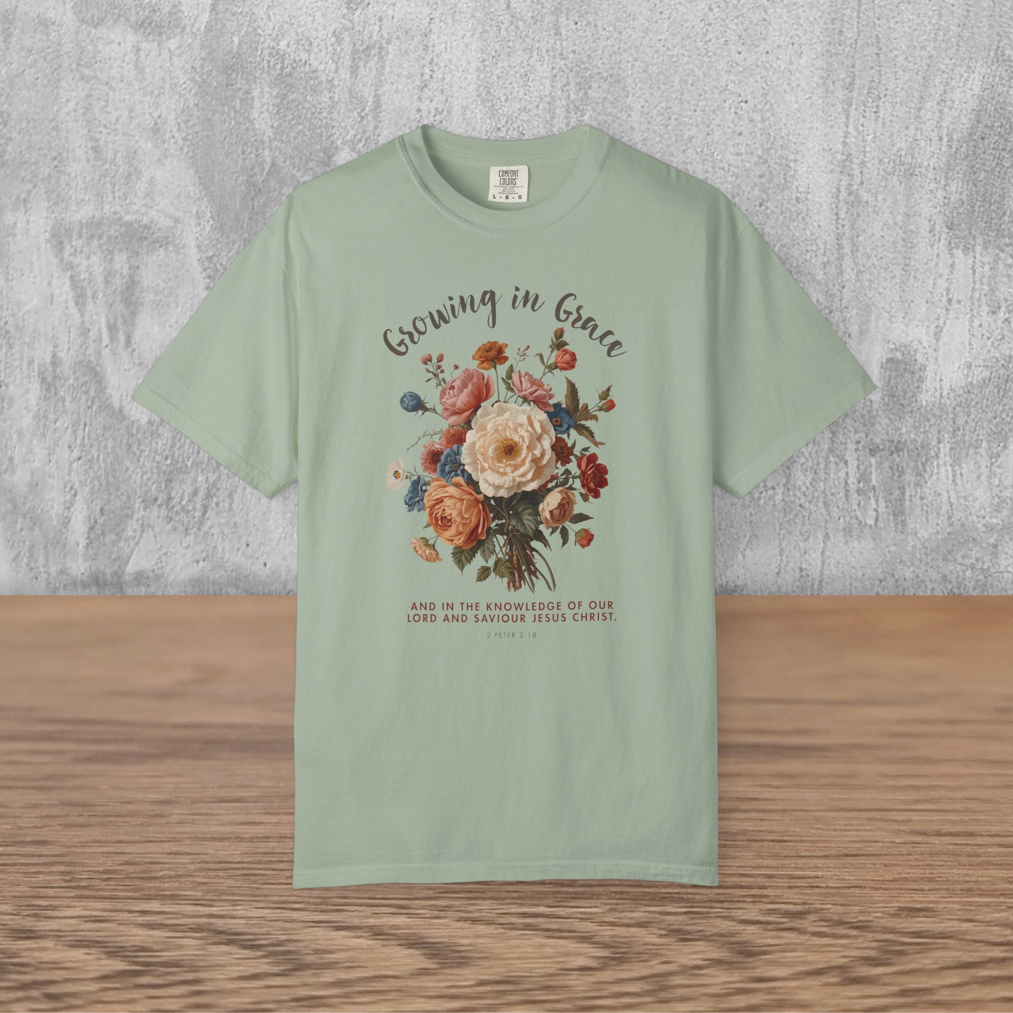 Comfort Colors® Christian Shirt Growing In Grace Tee Comfort Colors Faith Floral Scripture Design For Women