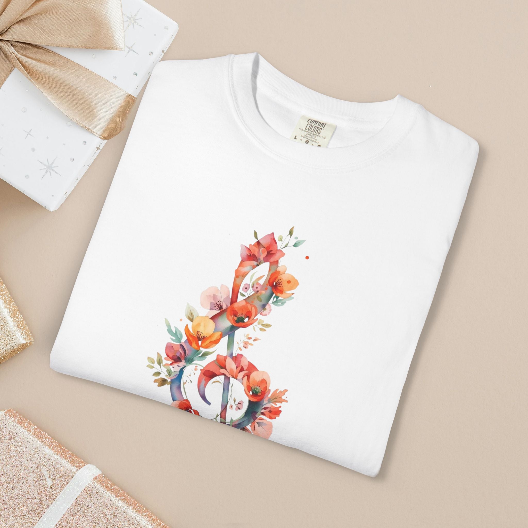 Floral Treble Clef T Shirt  Watercolor Music Note Tee  Music Lover Choir Singer Gift