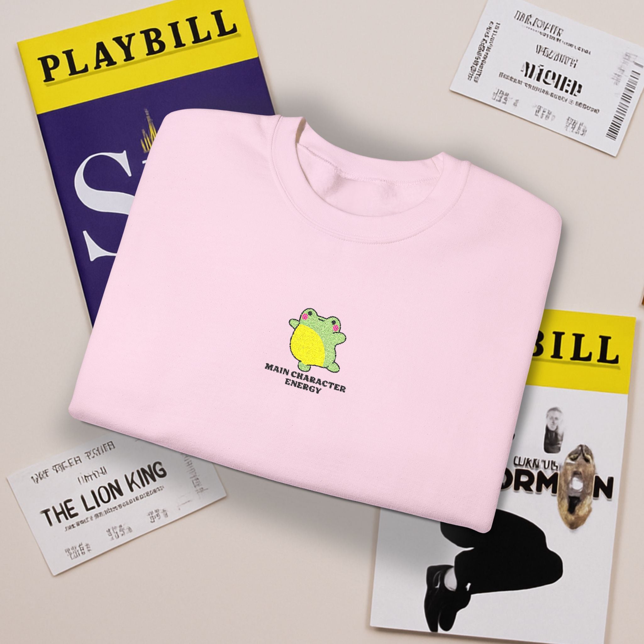 Main Character Energy Embroidered Sweatshirt • Cute Frog Crewneck • Theatre Kid Cozy