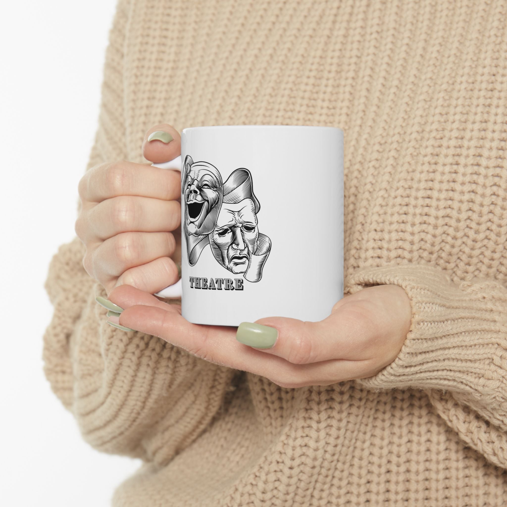 Theatre Masks Ceramic Mug — Drama & Comedy Coffee Cup for Theatre Lovers (11oz/15oz)