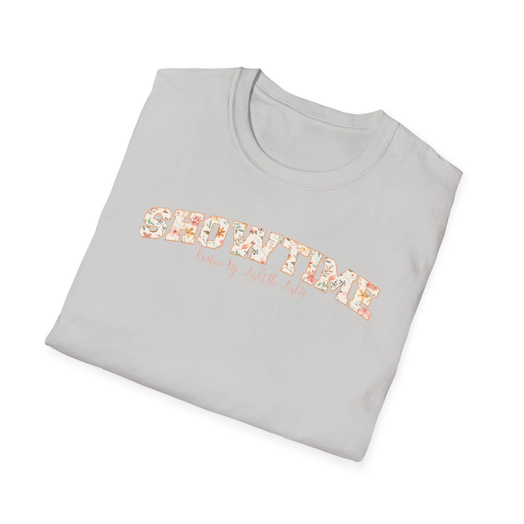 Showtime Floral T-Shirt — Curtain Up, Light the Lights Gift for Actors & Singers
