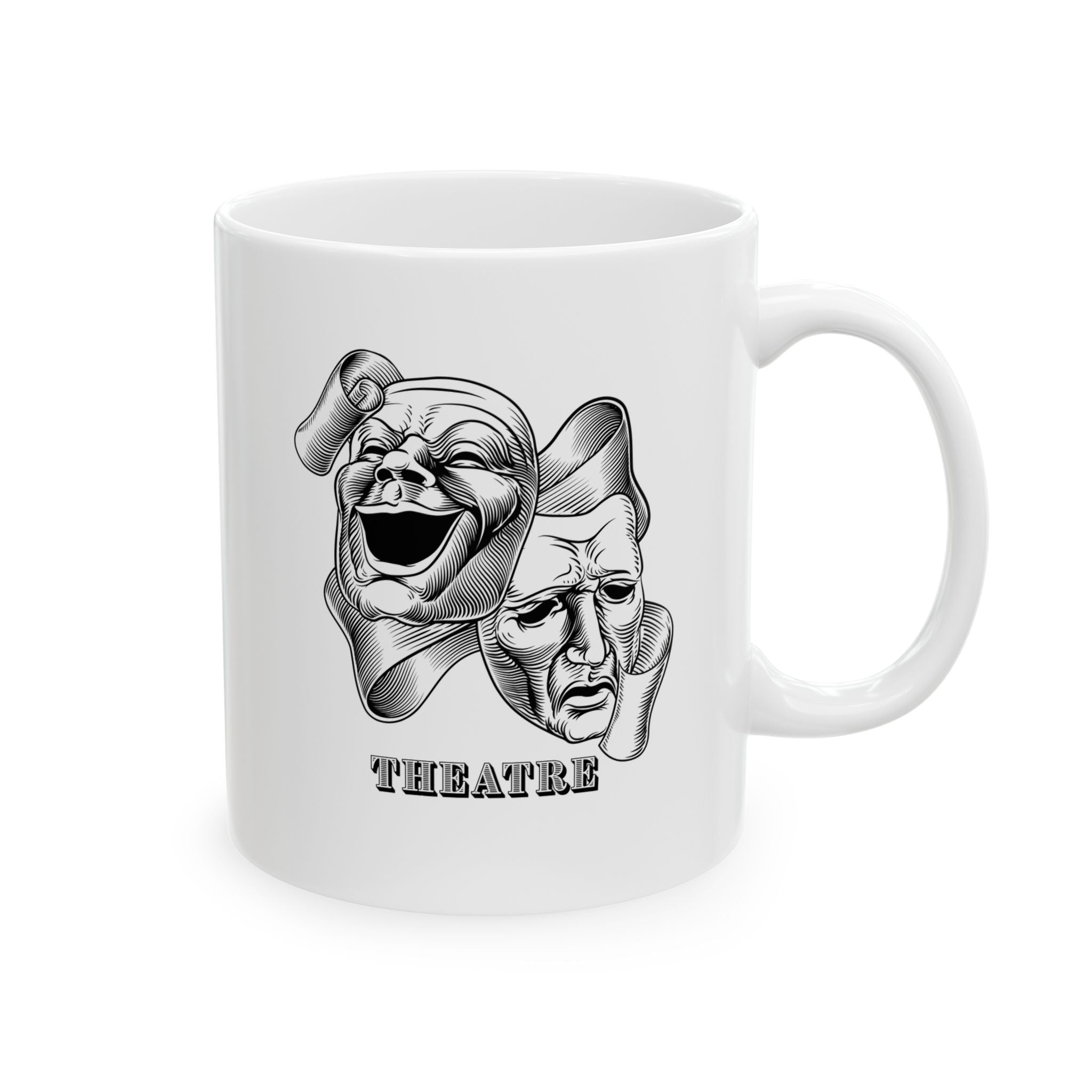 Theatre Masks Ceramic Mug — Drama & Comedy Coffee Cup for Theatre Lovers (11oz/15oz)