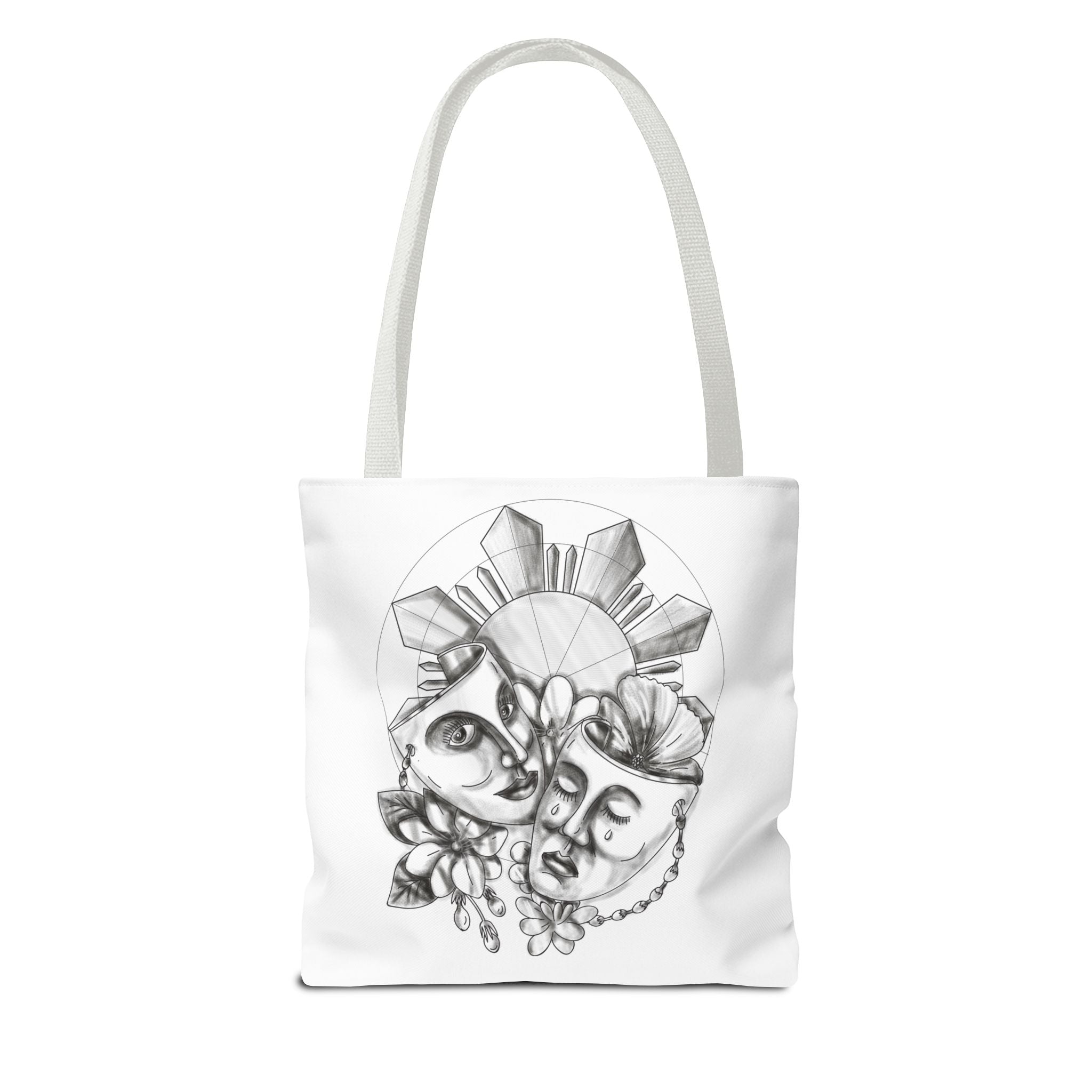 Theatre Masks Drama Tote Bag — Hand-Drawn Comedy & Tragedy Art