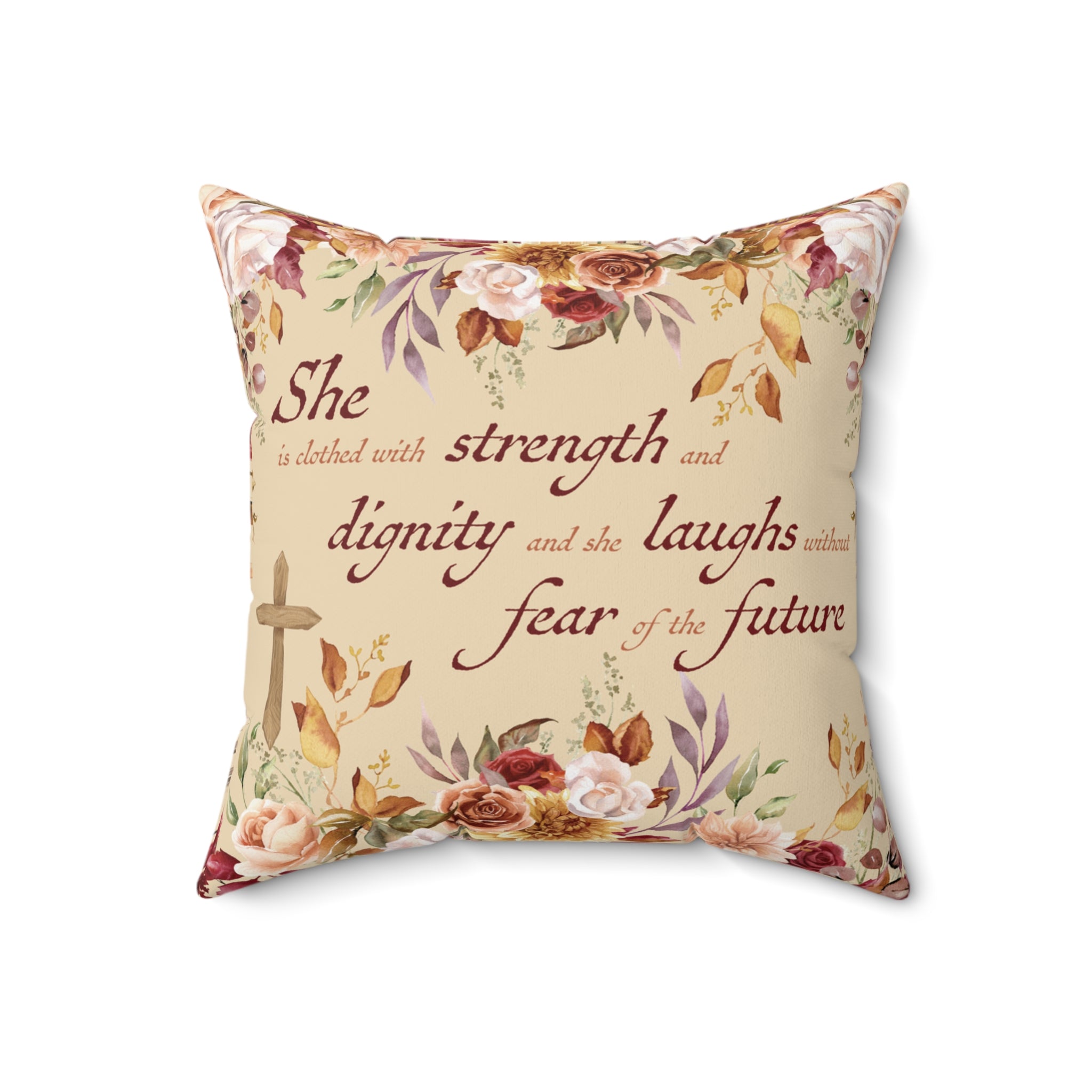 Christian Throw Pillow, Floral Bible Verse, Faith Based Home Decor, Religious Gift for Mom, Vintage Scripture Cushion