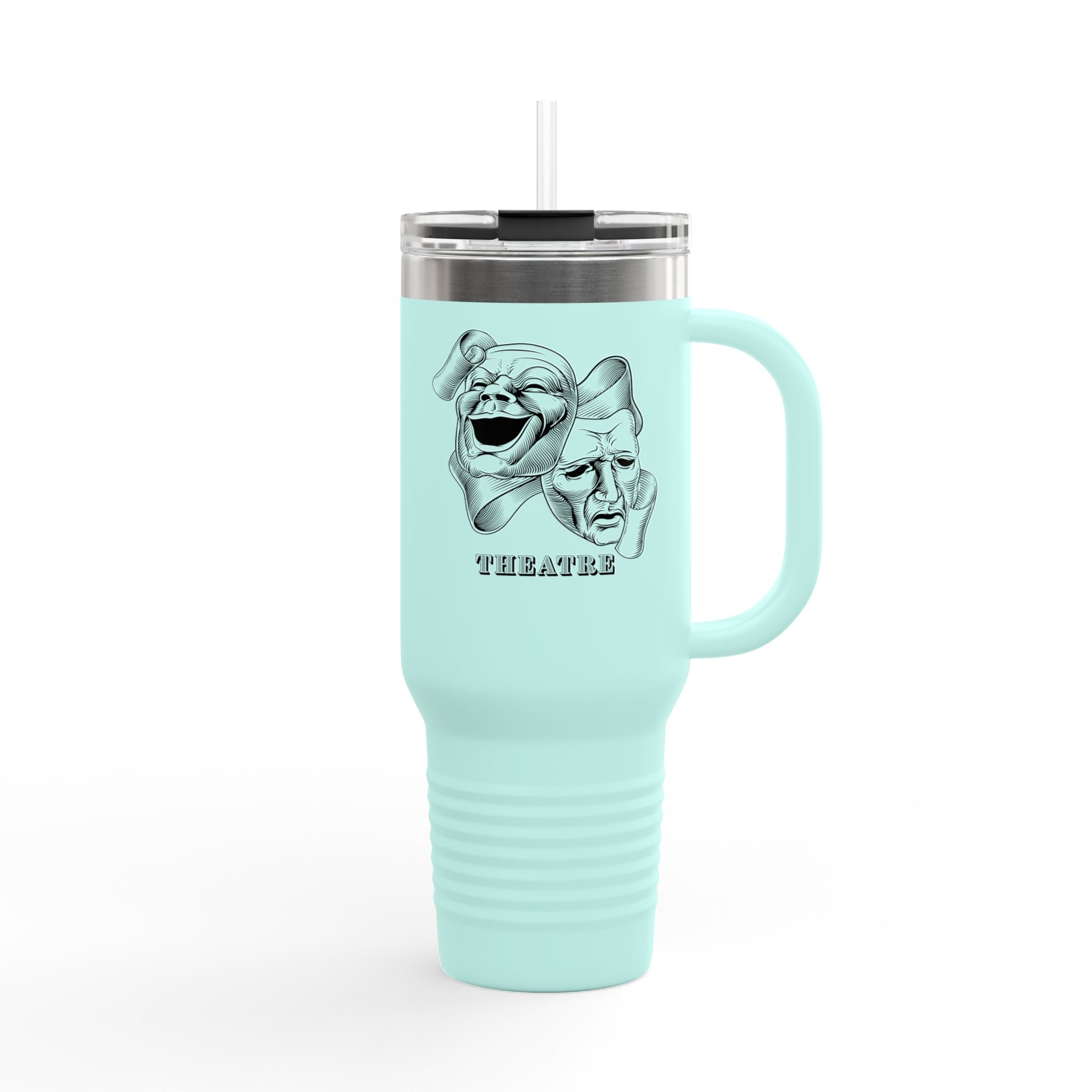 Theater Masks 40oz Insulated Travel Mug — Drama Comedy Performance Tumbler