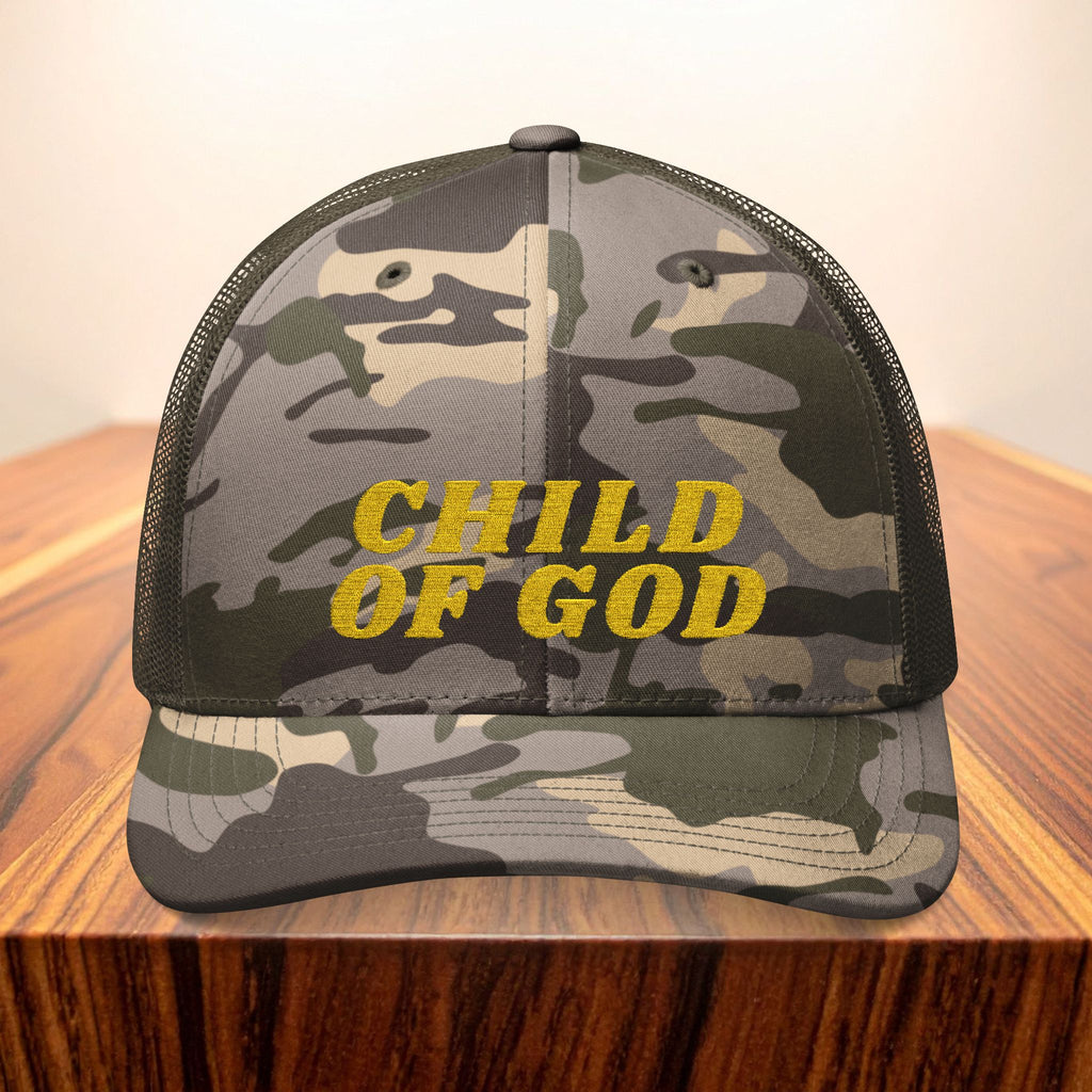 Christian Camo Trucker Hat Child of God Embroidered Hat Faith Hat Gift Religious Hat Faith Apparel