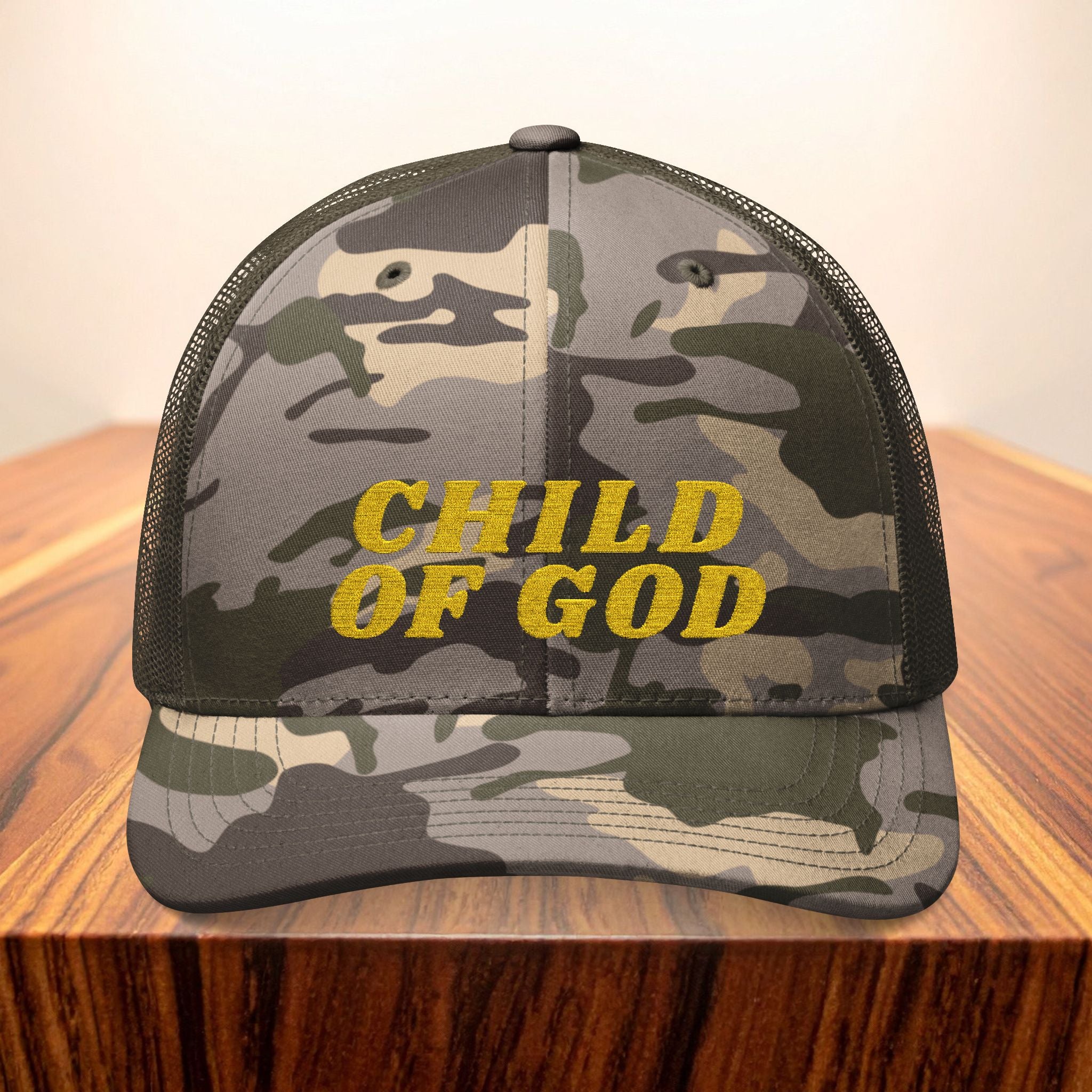 Christian Camo Trucker Hat Child of God Embroidered Hat Faith Hat Gift Religious Hat Faith Apparel