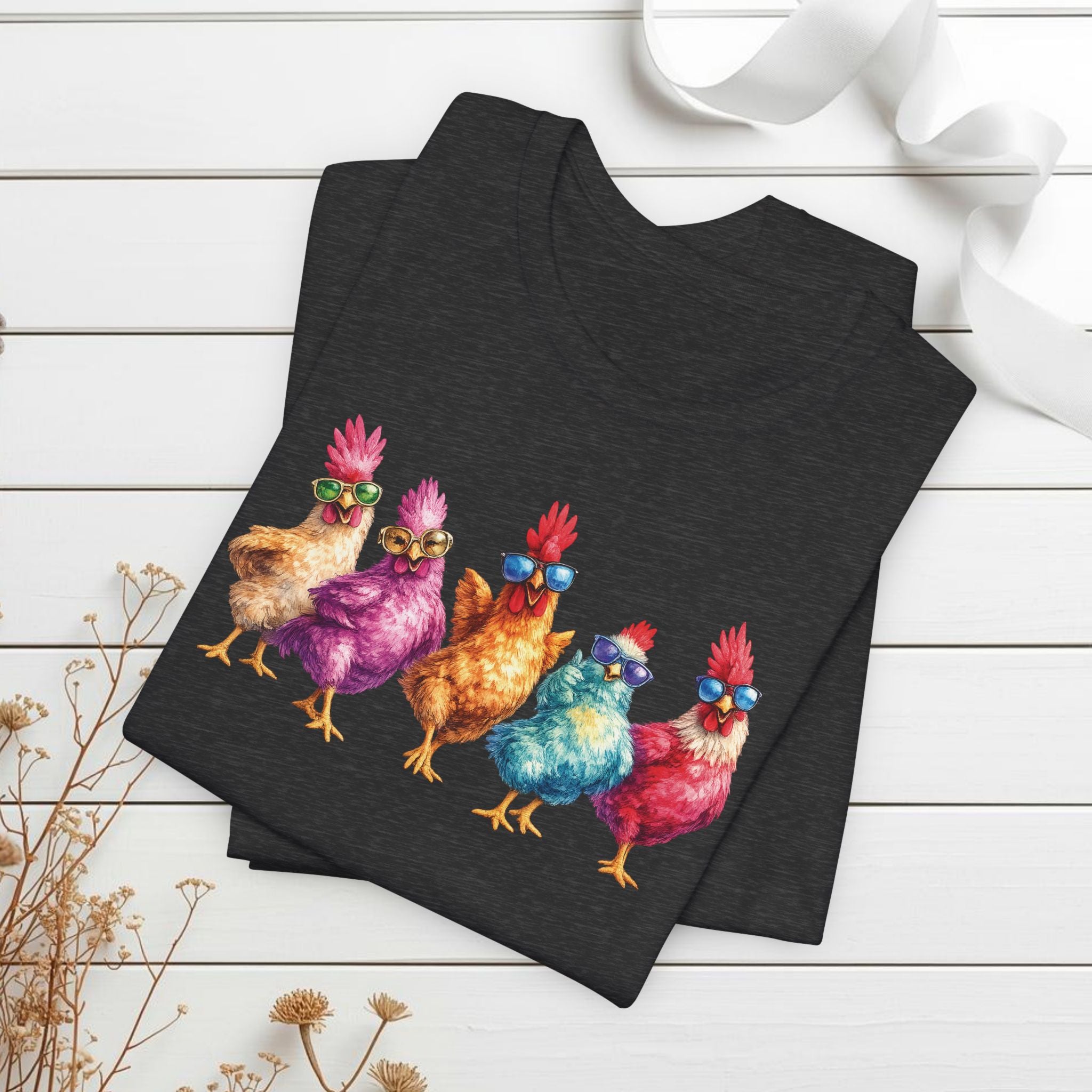 Funny Chicken Sunglasses Shirt Colorful Farm Animal Graphic T-Shirt Farming Gift for Chicken Lovers