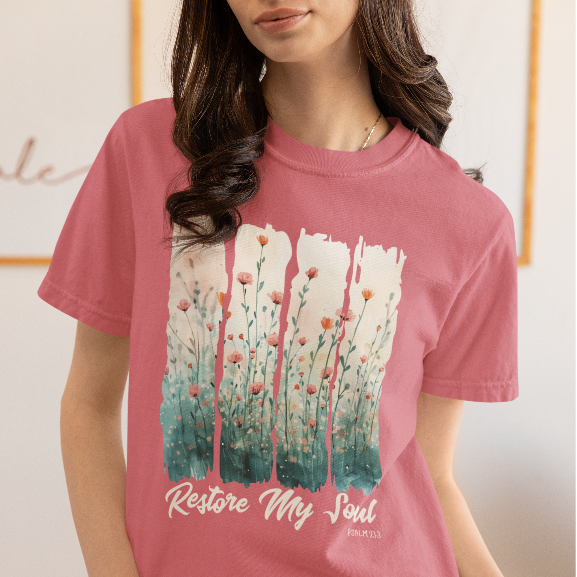 Comfort Colors® Restore My Soul Shirt Christian Watercolor Floral tee worship leader faith