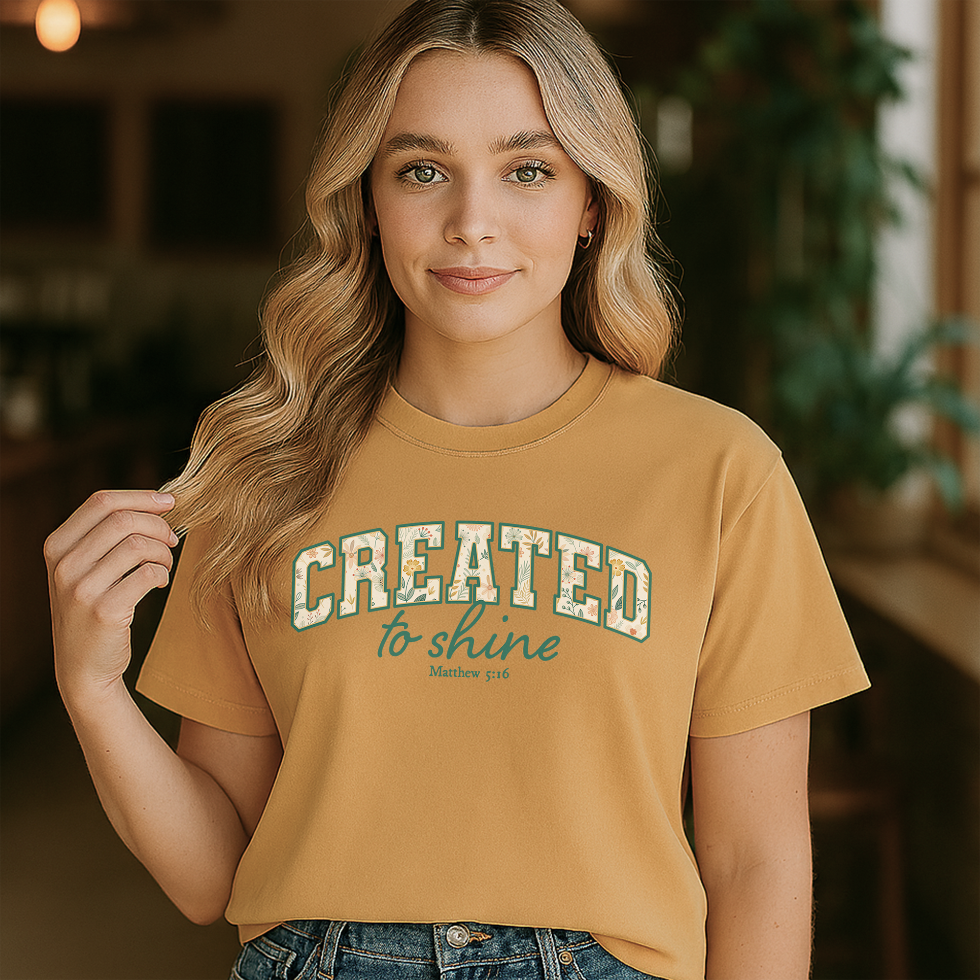 Comfort Colors® Christian Shirt Floral Letter Created to Shine Faith Apparel Inspirational Bible Verse Gift