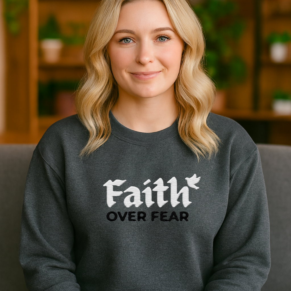 Christian Sweatshirt Faith Over Fear Dove Crewneck Inspirational Pullover Unisex Religious Gift