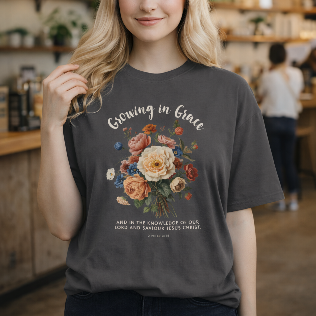 Comfort Colors® Christian Shirt Growing In Grace Tee Comfort Colors Faith Floral Scripture Design For Women