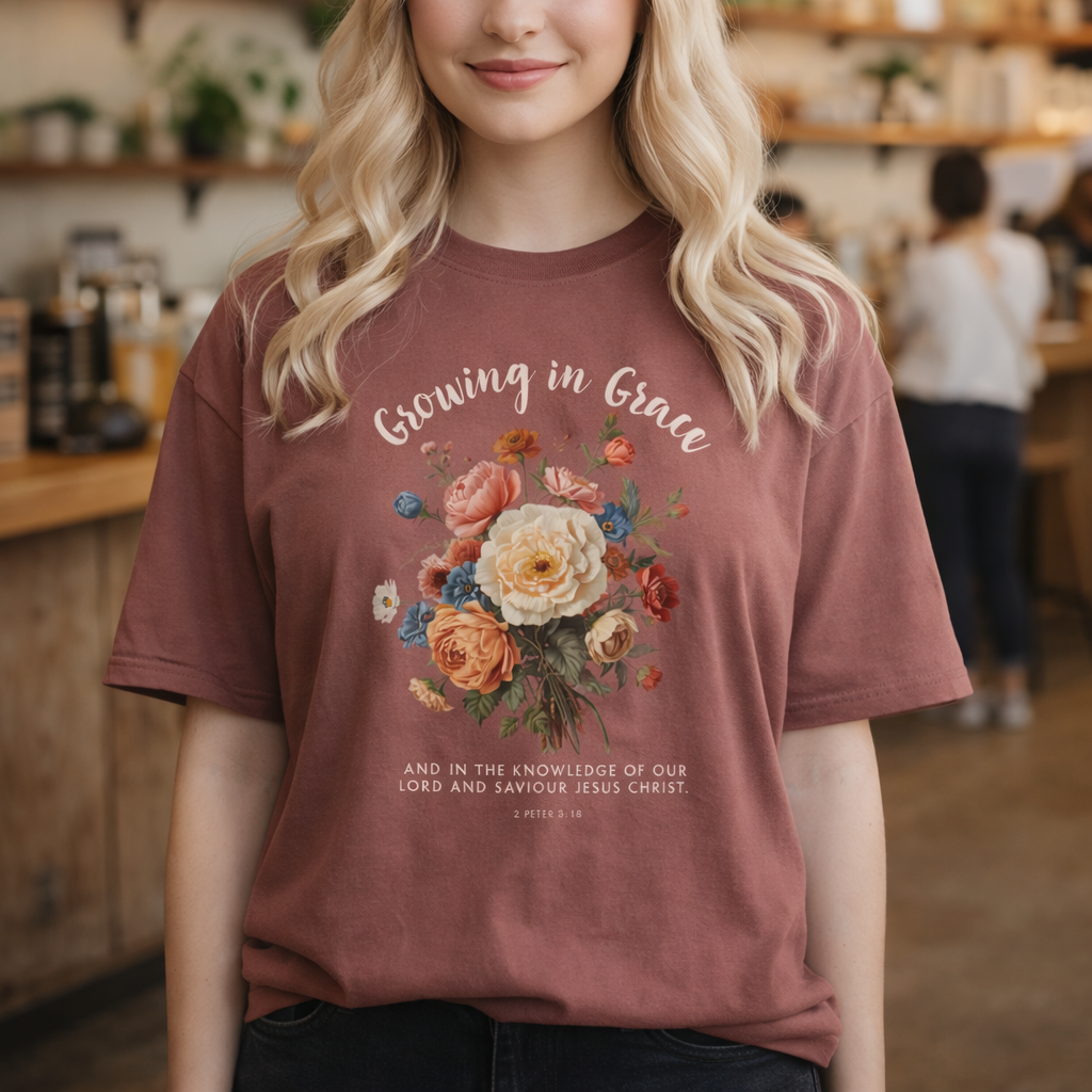 Comfort Colors® Christian Shirt Growing In Grace Tee Comfort Colors Faith Floral Scripture Design For Women