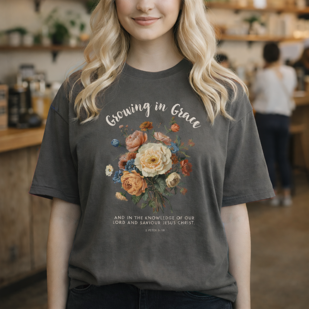 Comfort Colors® Christian Shirt Growing In Grace Tee Comfort Colors Faith Floral Scripture Design For Women