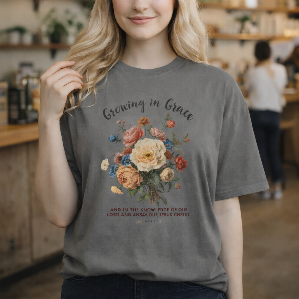 Comfort Colors® Christian Shirt Growing In Grace Tee Comfort Colors Faith Floral Scripture Design For Women