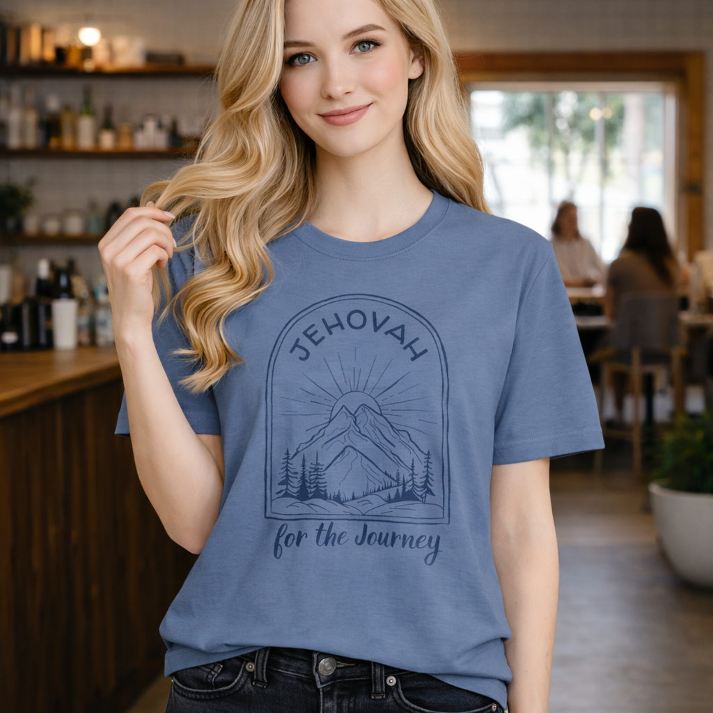 Christian Shirt Jehovah For The Journey Tee Mountain Sunrise Faith For Women