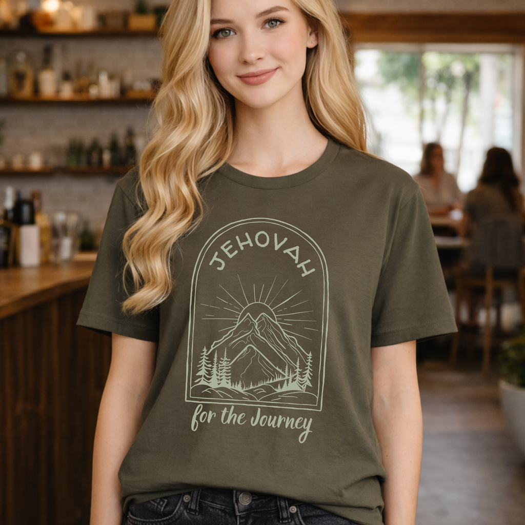 Christian Shirt Jehovah For The Journey Tee Mountain Sunrise Faith For Women