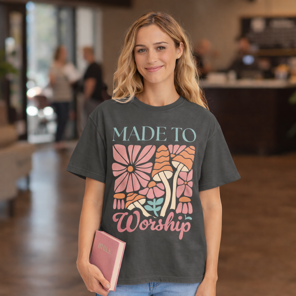 Christian Made to Worship Tee, Comfort Colors 1717 Shirt, Retro Floral Faith T-Shirt