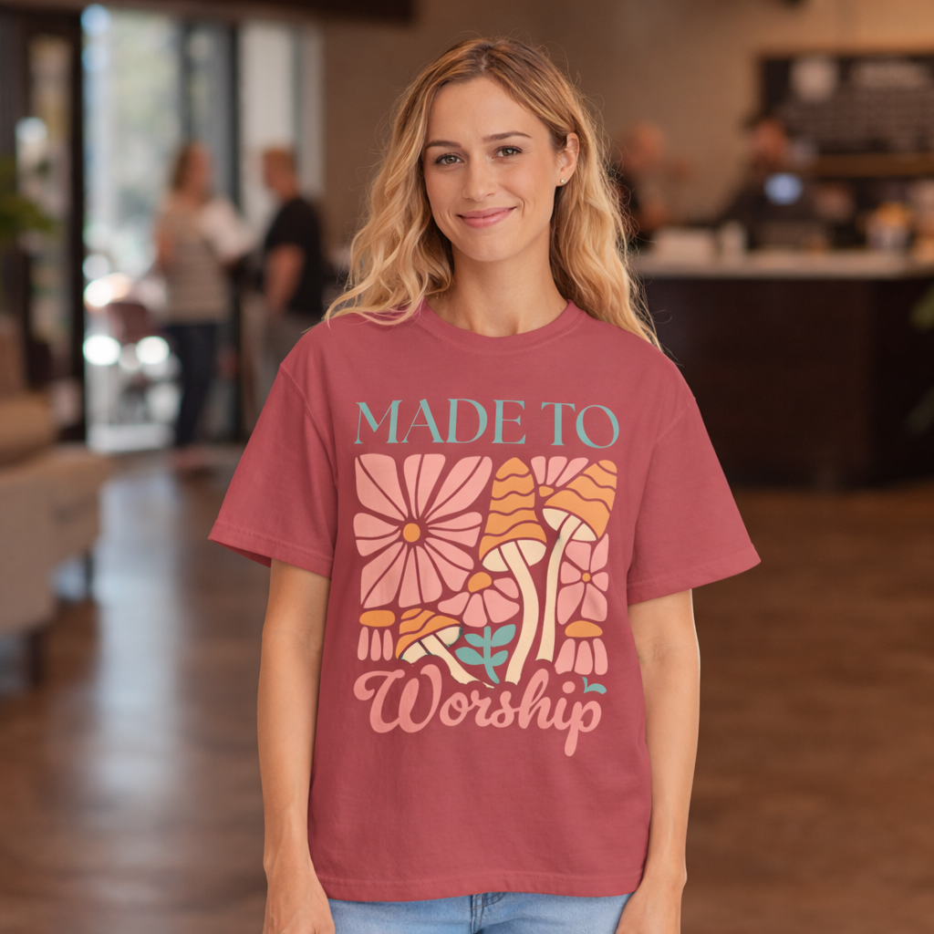 Christian Made to Worship Tee, Comfort Colors 1717 Shirt, Retro Floral Faith T-Shirt