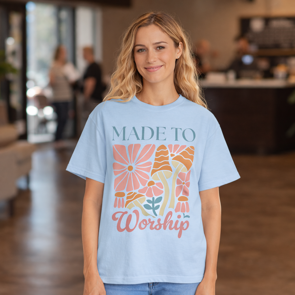 Christian Made to Worship Tee, Comfort Colors 1717 Shirt, Retro Floral Faith T-Shirt