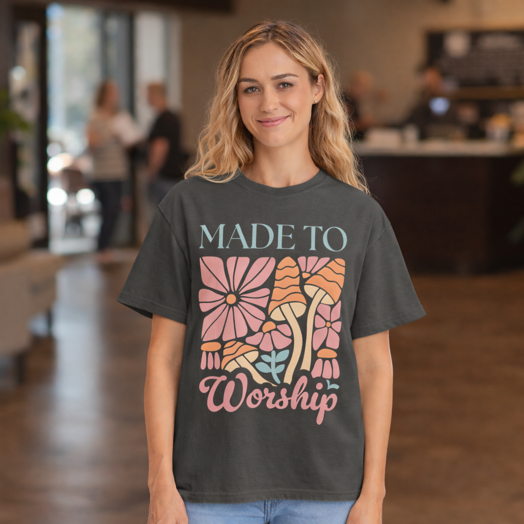 Christian Made to Worship Tee, Comfort Colors 1717 Shirt, Retro Floral Faith T-Shirt