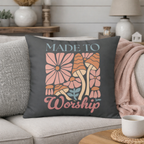 Made to Worship Throw Pillow for Home, Christian decor, floral mushroom design, cozy sofa accent