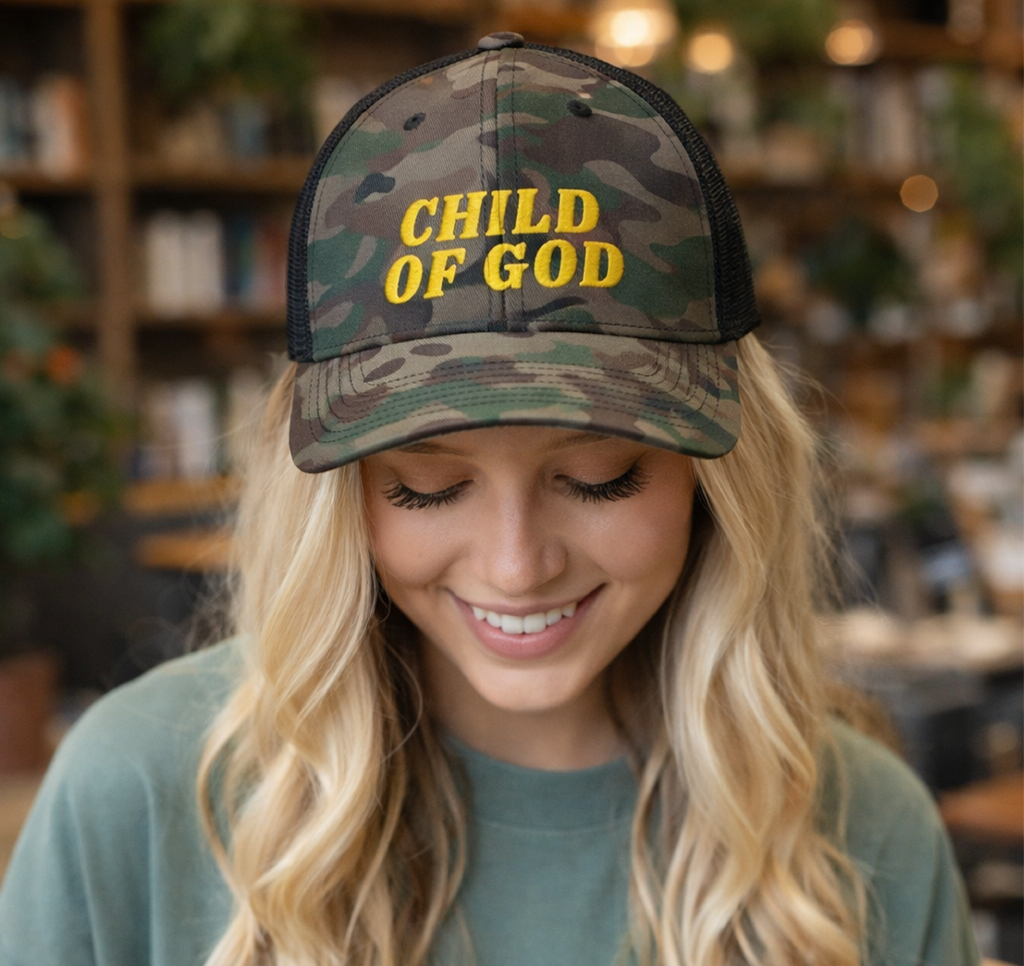 Christian Camo Trucker Hat Child of God Embroidered Hat Faith Hat Gift Religious Hat Faith Apparel